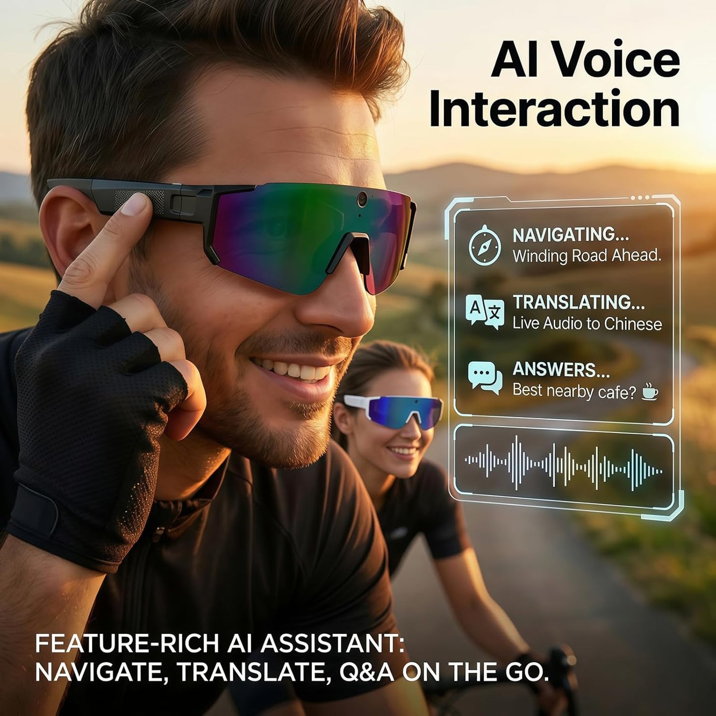 Sport AI Smart Sunglasses with 4K POV Camera — Audio & Video, Real-Time Translation, AI Voice Assistant, Internal Storage, Unisex for Cycling & Outdoor Sports (Orange/Tangerine)