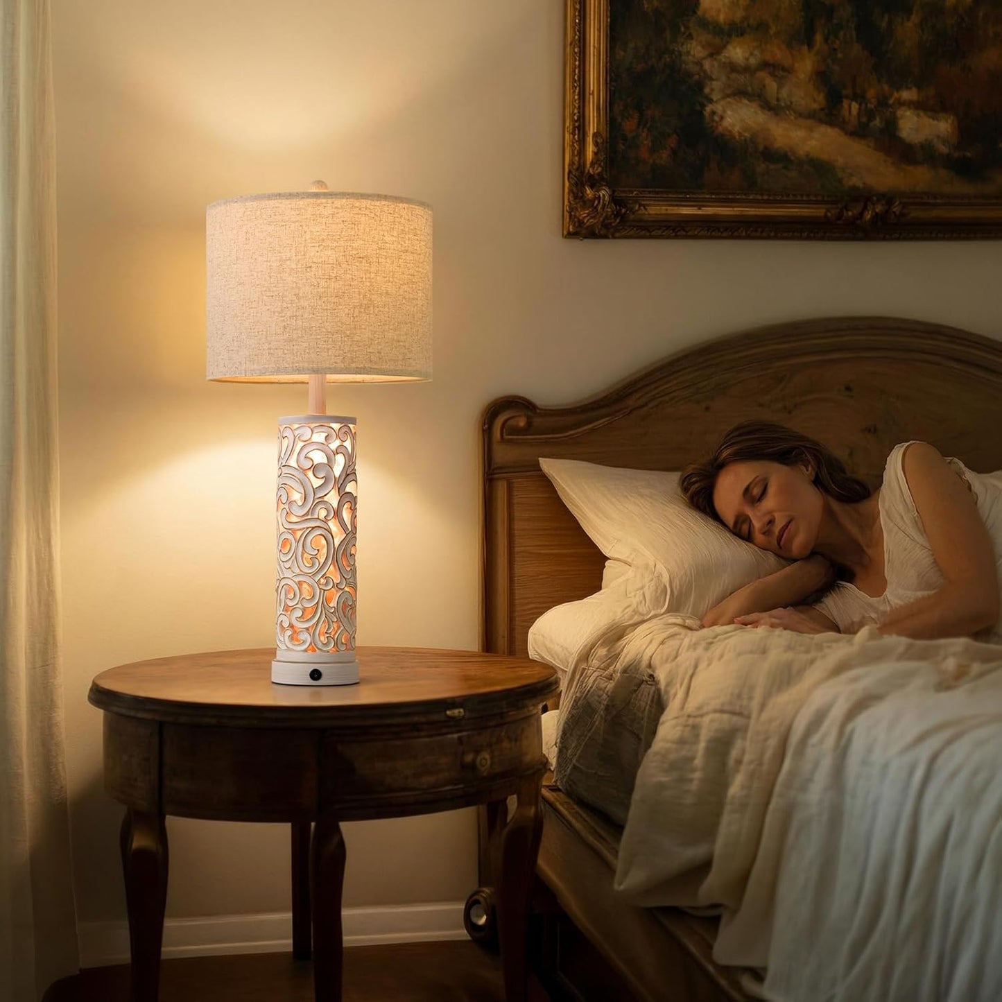OYEARS 2-in-1 Light Table Lamp Set of 2 for Living Room, 28.5" Farmhouse Bedside Lamps with USB Charging Port, Main&Night Light & Dual Switches, Nightstand Lamp for Bedroom Home Office(Bulb Included)