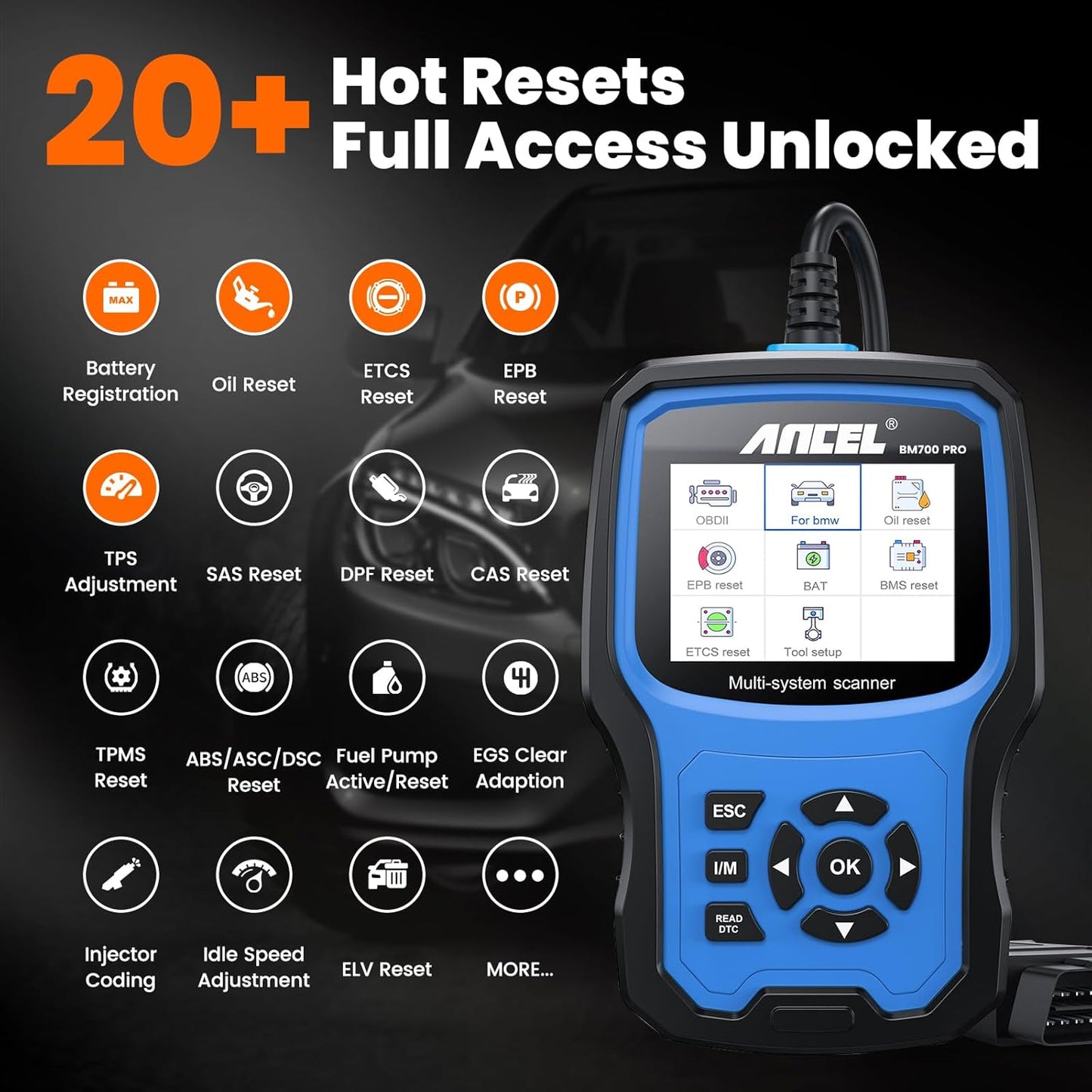 ANCEL BM700 PRO Fit for BMW Scanner - Battery Registration Tool, Code Reader for BMW/Mini/RR, Advanced OBD2 Scanner Auto V-I-N, Full System Diagnostic for BMW Scan Tool with All Reset Services (Blue)
