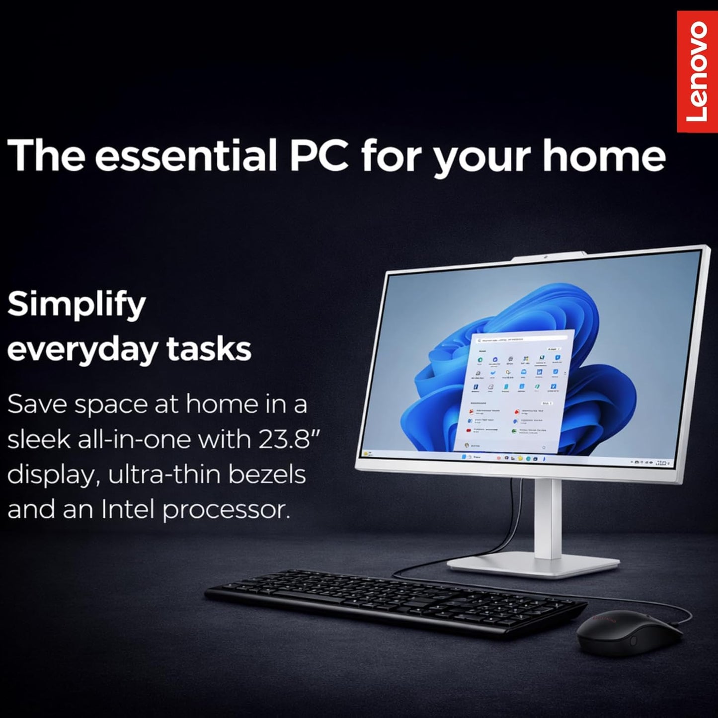 Lenovo 24" FHD All-in-One (AIO) Desktop - 16GB RAM - 512GB SSD - Intel Core - Office 365 for The Web | Stylish & Sleek - Stunning Display - Easy Task Management & Clear Calls - Fast & Quick Access