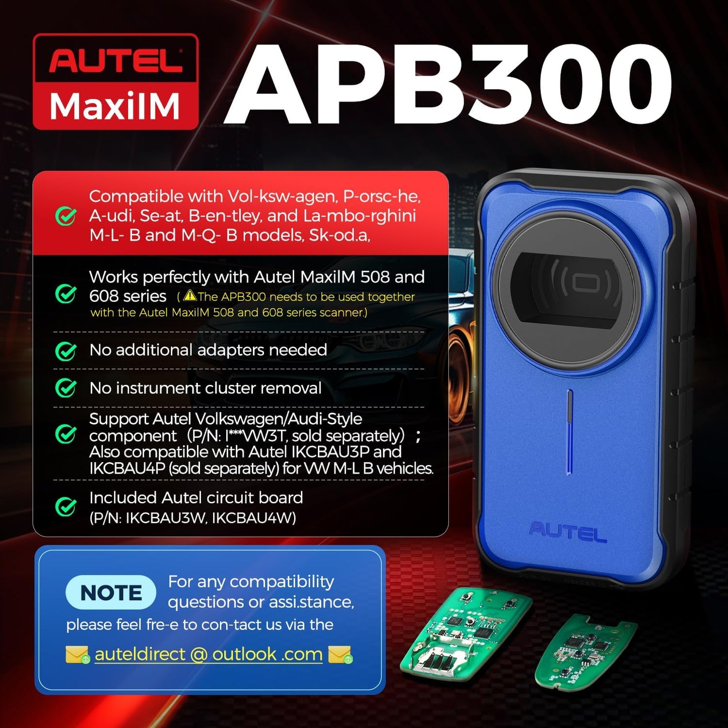 2026 Autel MaxiIM APB300 *** Pl0gra-mer I-O Tool Accessory, for VW Audi Po.rsche Be.ntley La.mborgh.ini M L B & M Q B Models, Works with Autel Scanner IM508 IM508S IM608 PRO 2 IM608S II