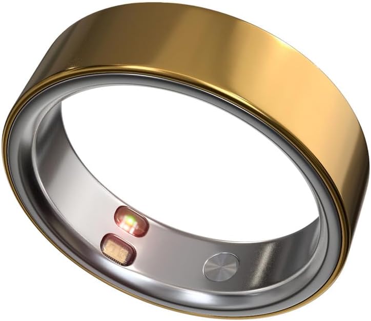 Smart Ring Health Tracker 5ATM Waterproof Sport Ring Exclusive Vibration Alerts Titanium Blood Oxygen/Sleep/Emotional Management Women Cycle Prediction Compatible with iOS/Android Sunlight Gold 9.5
