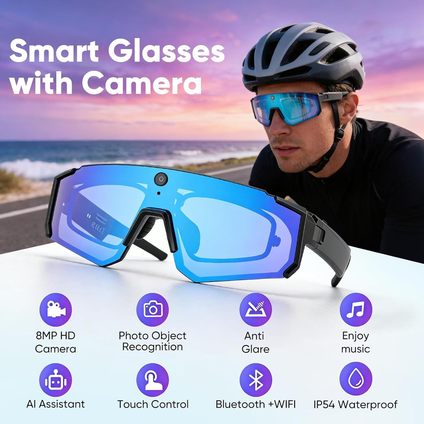 AI Smart Glasses with Camera 4K – Video Recording Glasses with EIS Stabilization, ChatGPT Enabled, IP66 Waterproof, Polarized Sports Sunglasses for Cycling, Outdoor Activities – Great Gift for Men