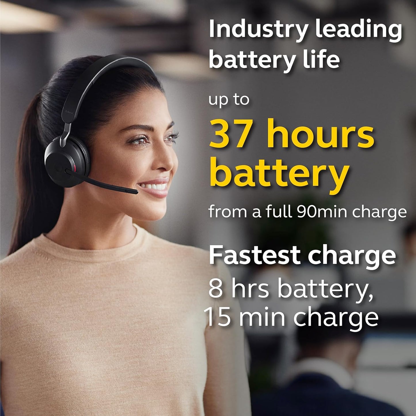 Jabra Evolve2 65 UC Wireless Headset with Link380a, Mono, Black – Wireless Bluetooth Headset for Calls and Music, 37 Hours of Battery Life, Passive Noise Cancelling Headphones
