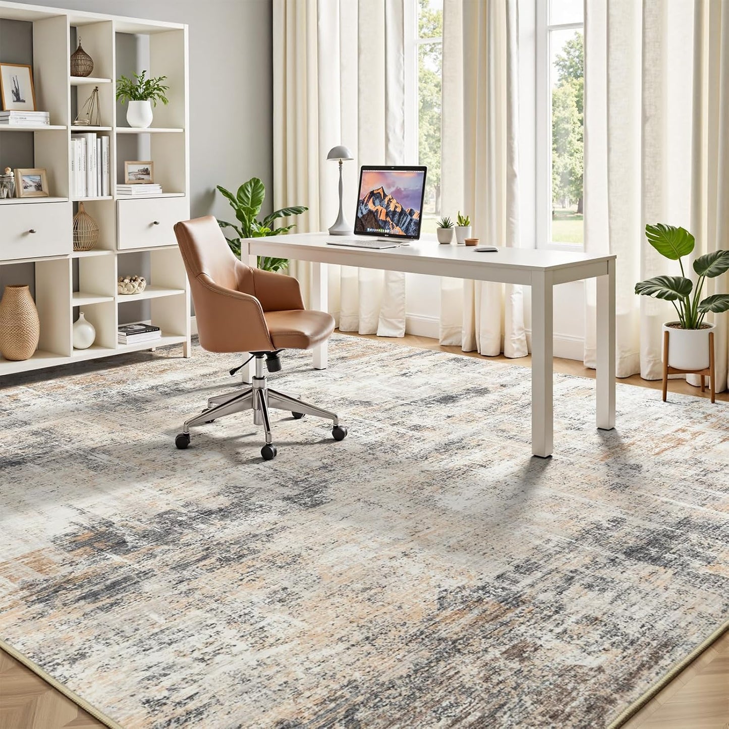 Lofus 9x12 Area Rug for Living Room,Gold Abstract Large Rugs with Non-Slip Backing, Neutral Modern Washable Carpet for Bedroom Dining Room Home Office Nursery Indoor