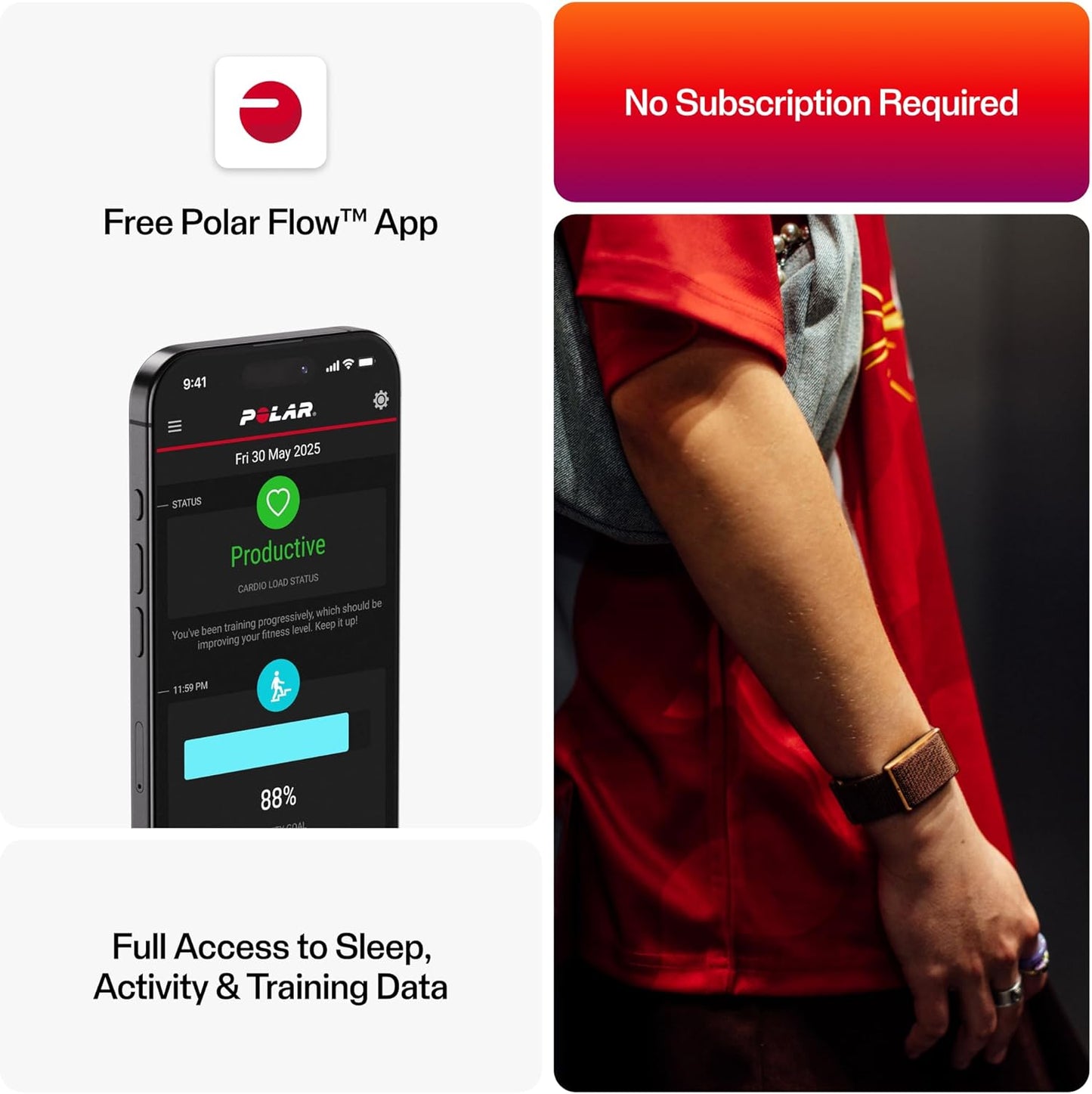 Polar Loop – Smart Screen-Free Wearable Health & Fitness Band with 24/7 Heart Rate, Sleep & Activity Tracking, Automatic Training Detection, No Subscription, 8-Day Battery.