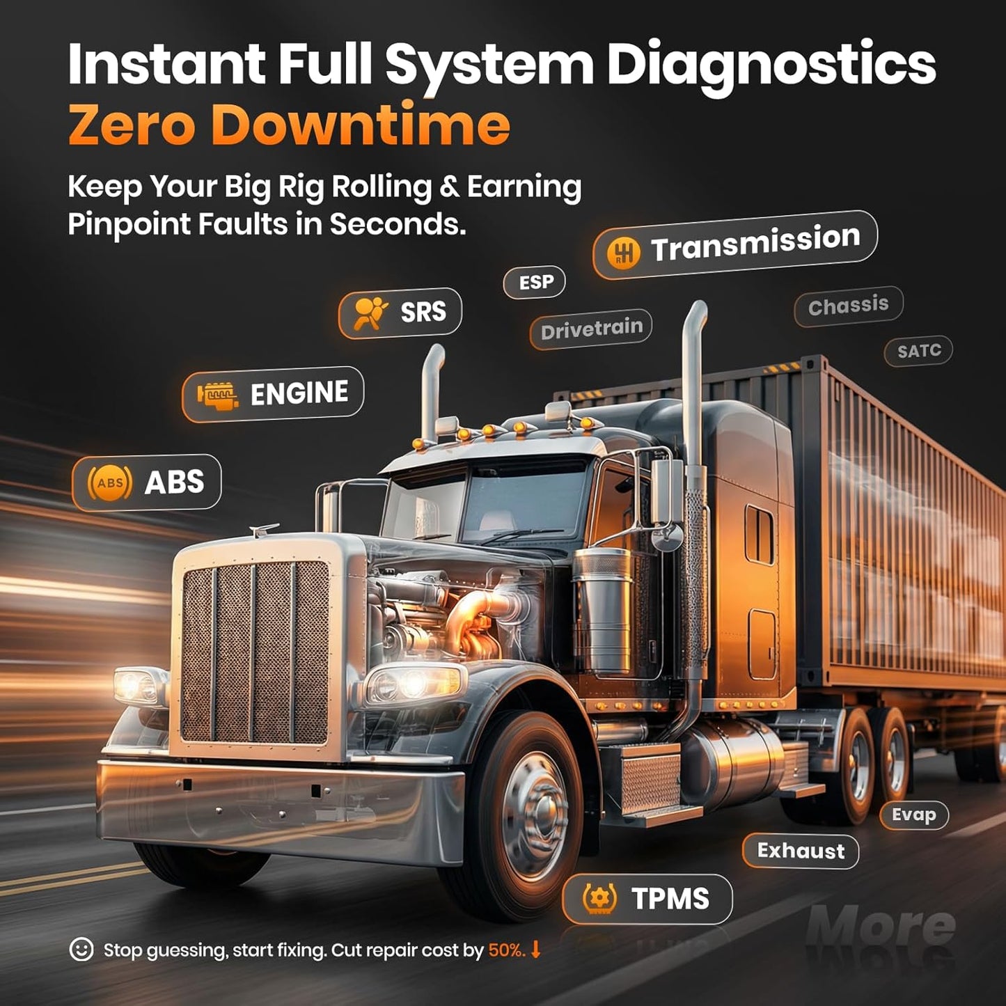 ANCEL New HD601 Heavy Duty Truck Scanner, Diesel Full System Diagnostic Scan Tool Fits for Cummins, Detroit, Volvo, Paccar & Caterpillar, 2 in 1 HDOBD & OBD2 Code Reader for Commercial Vehicles & Cars