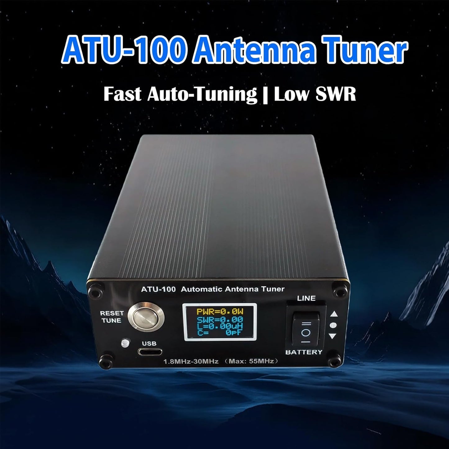 V3.2 ATU-100 EXT Automatic Antenna Tuner for Ham Radio – 1.8-55MHz, Low SWR Tuner, Compact Design, Works with Amateur Radio Equipment, Ideal for POTA/SOTA/DX with 5000mAh Battery