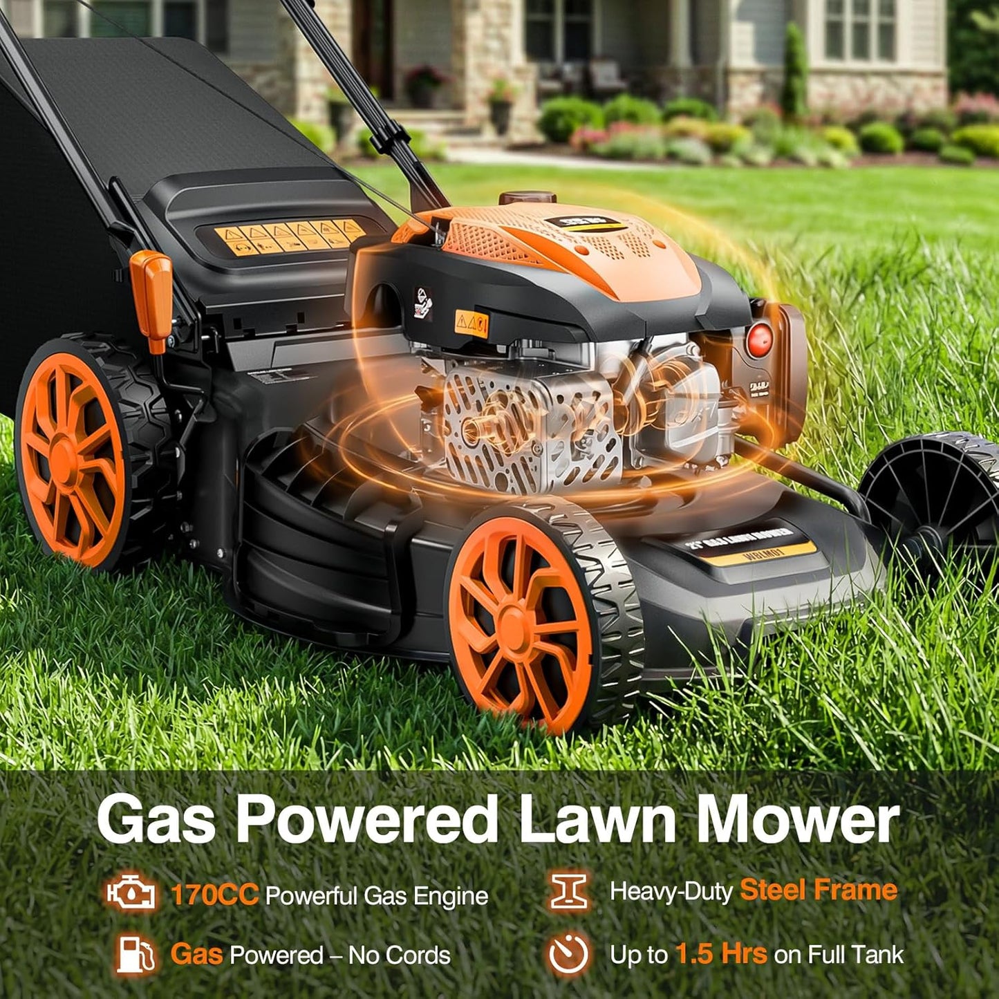 21” Self-Propelled Lawn Mower Gas, 170CC 4-in-1 Mulch/Rear Bag/Side Discharge/Rear Discharge, Walk-Behind Gas Lawnmower with 7-Position Cutting Height, Foldable Gas Powered Lawn Mowers for Yard Garden