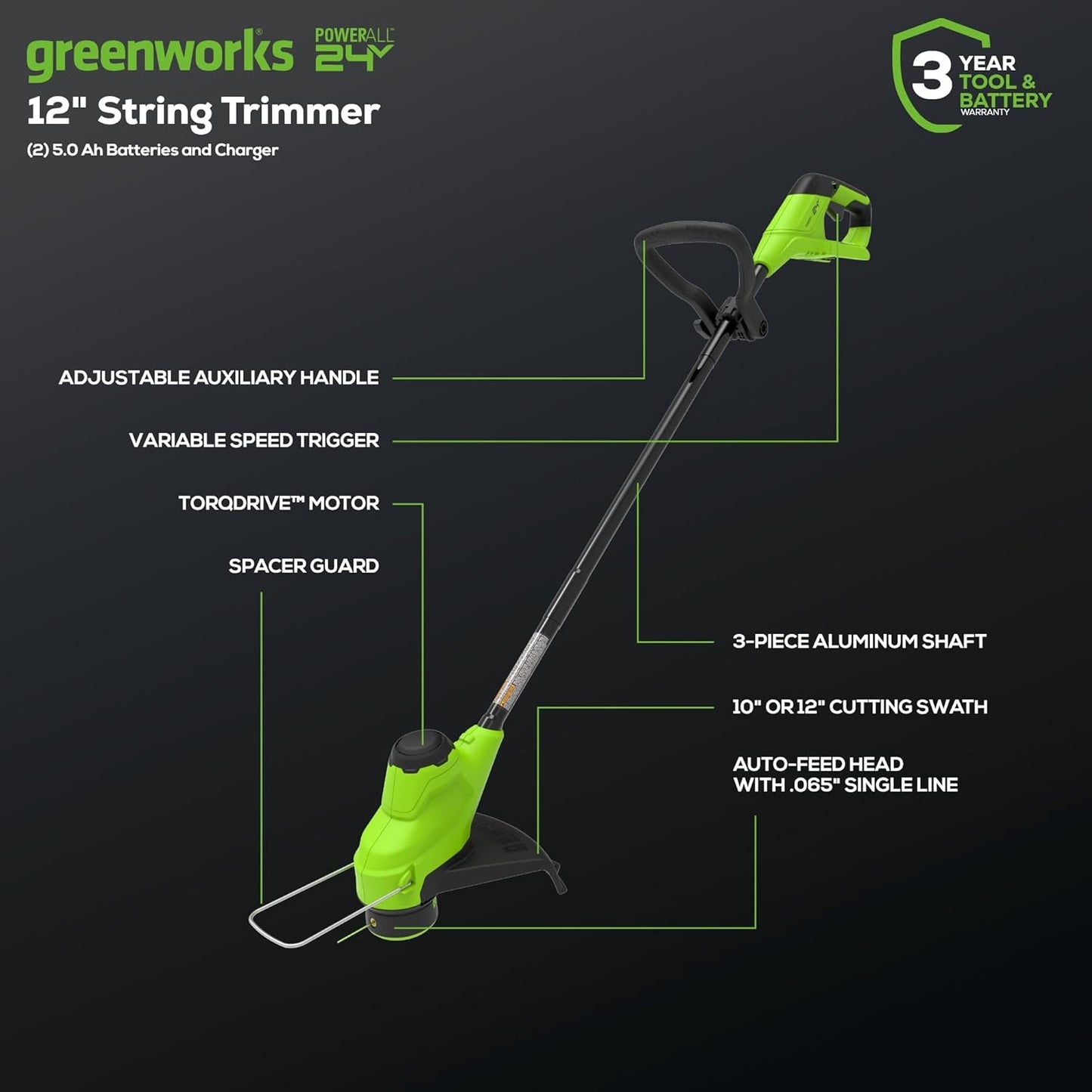 Greenworks 48V (24V x 2) 21" Brushless Self-Propelled Mower+12" String Trimmer+320CFM Blower,(2) 5.0Ah Batteries and 4A Dual Port Charger