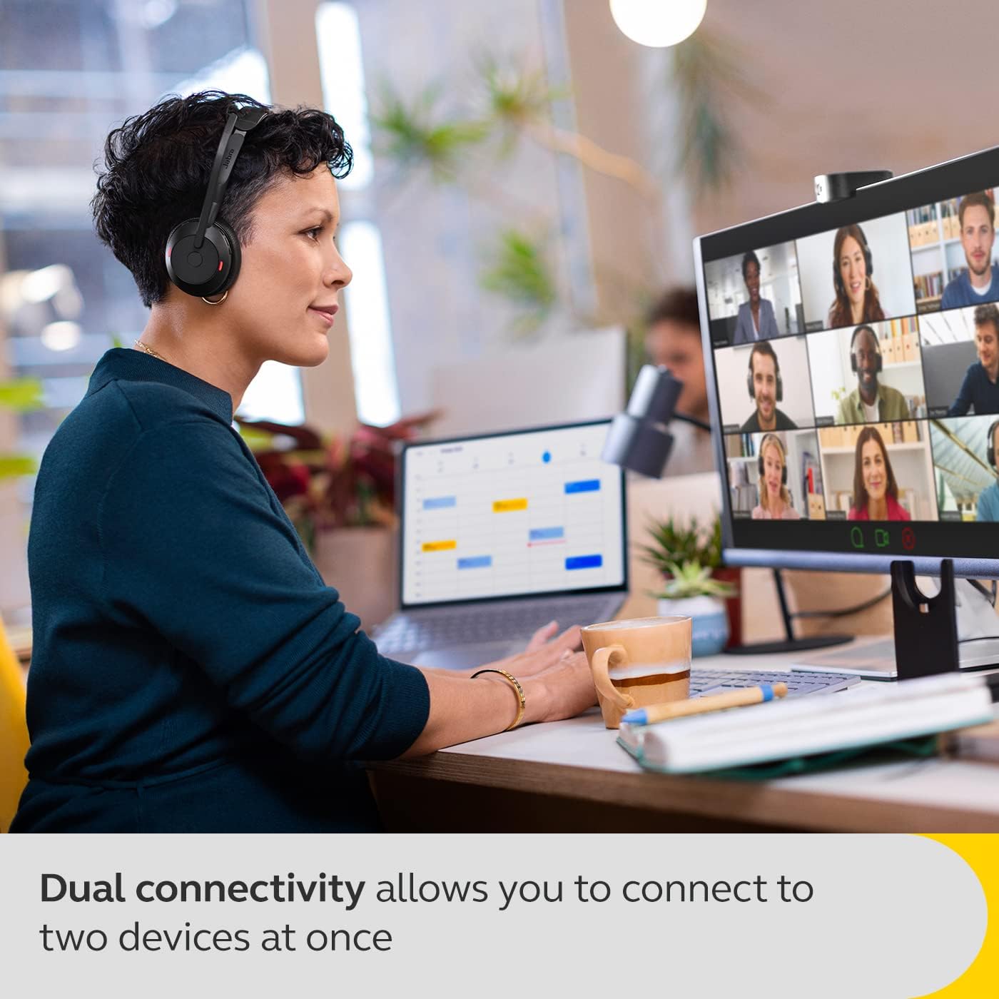 Jabra Evolve2 55 Mono Wireless Headset - Features AirComfort Technology, Noise-Cancelling Mics & Active Noise Cancellation - Works with UC Platforms Such as Zoom & Google Meet - Black
