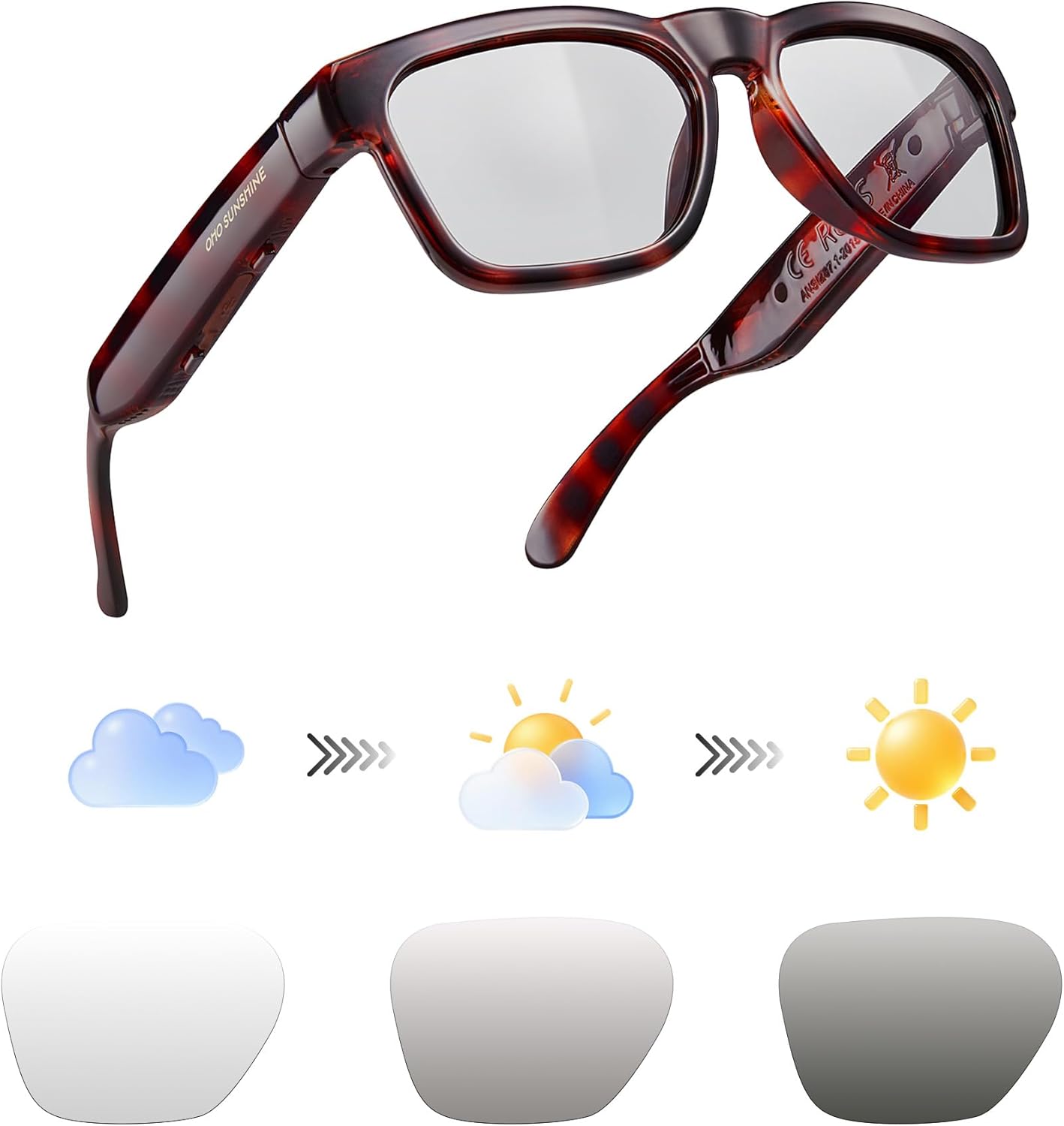 OhO sunshsine AI Glasses, Bluetooth Audio Sunglasses with 10H Playtime, ChatGPT Translation Water Resistant Open Ear Glasses