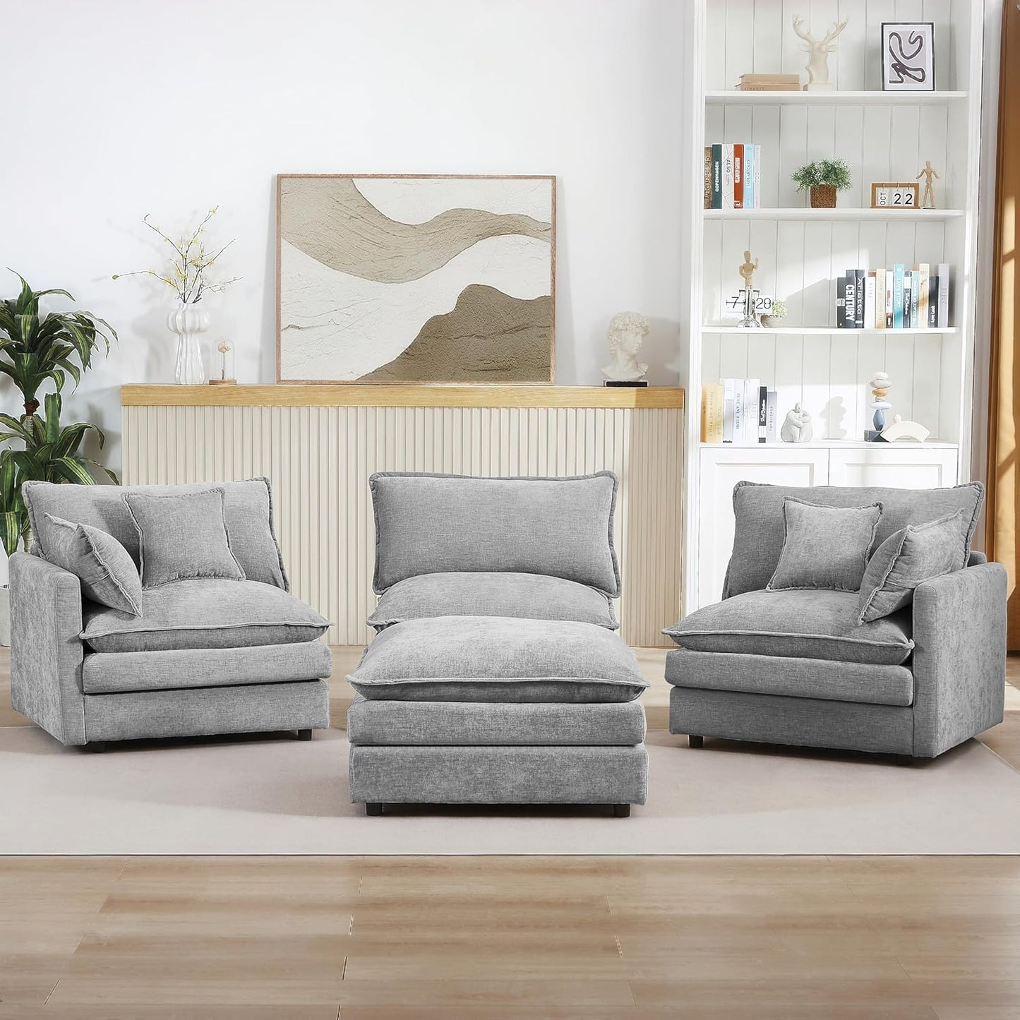 Eafurn Oversized Reversible Modular Sectional Sofa with Movable Ottoman, 4 Seater Convertible L Shaped Corner Couch Modern Chenille Sofa Set w/Double Layers Seat Cushions for Living Room Apartment