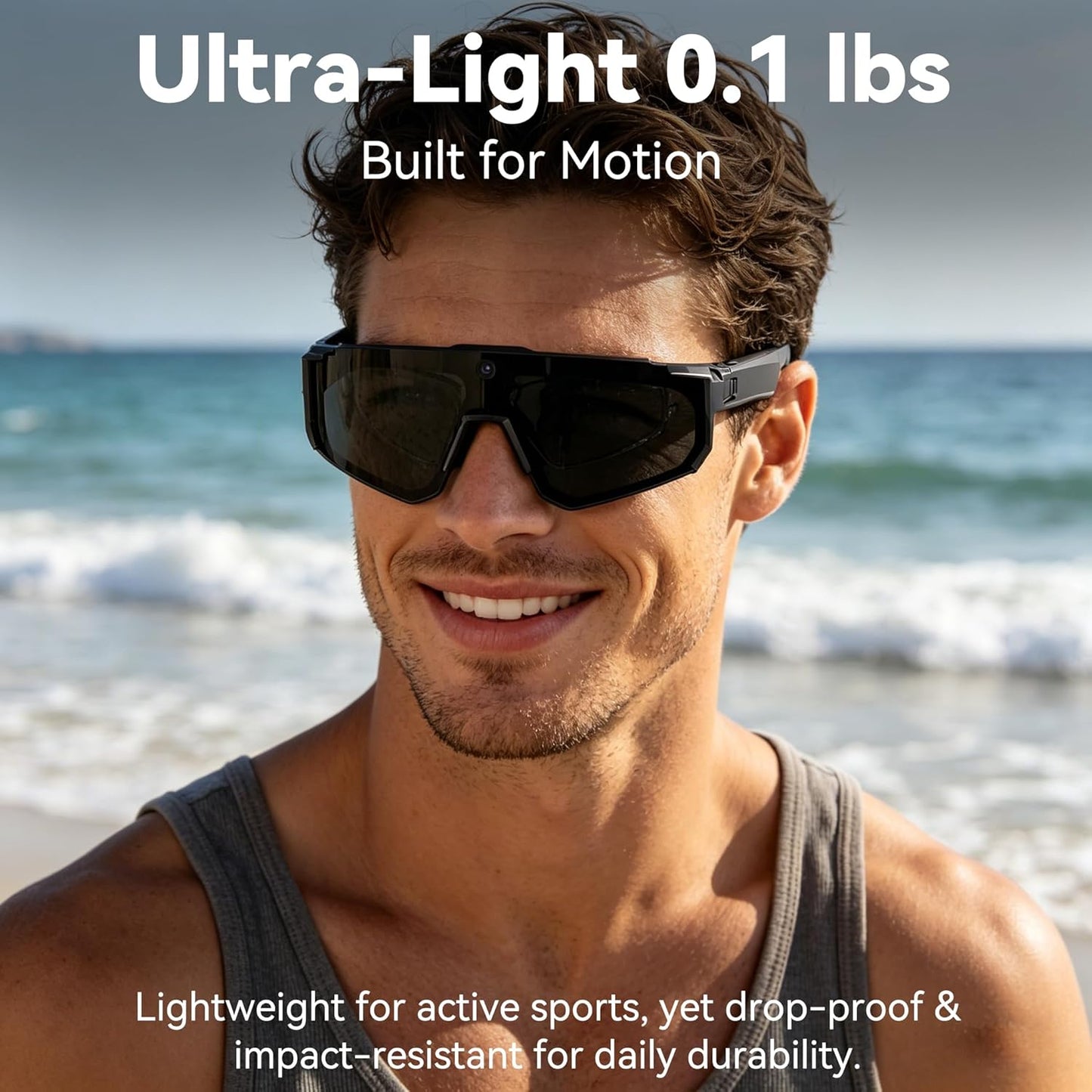 AI Smart Glasses with 32MP Camera, Video Recording Glasses with Voice Control, Built-in Microphone, AI Voice Assistant, UV Protection, for Cycling & Hiking