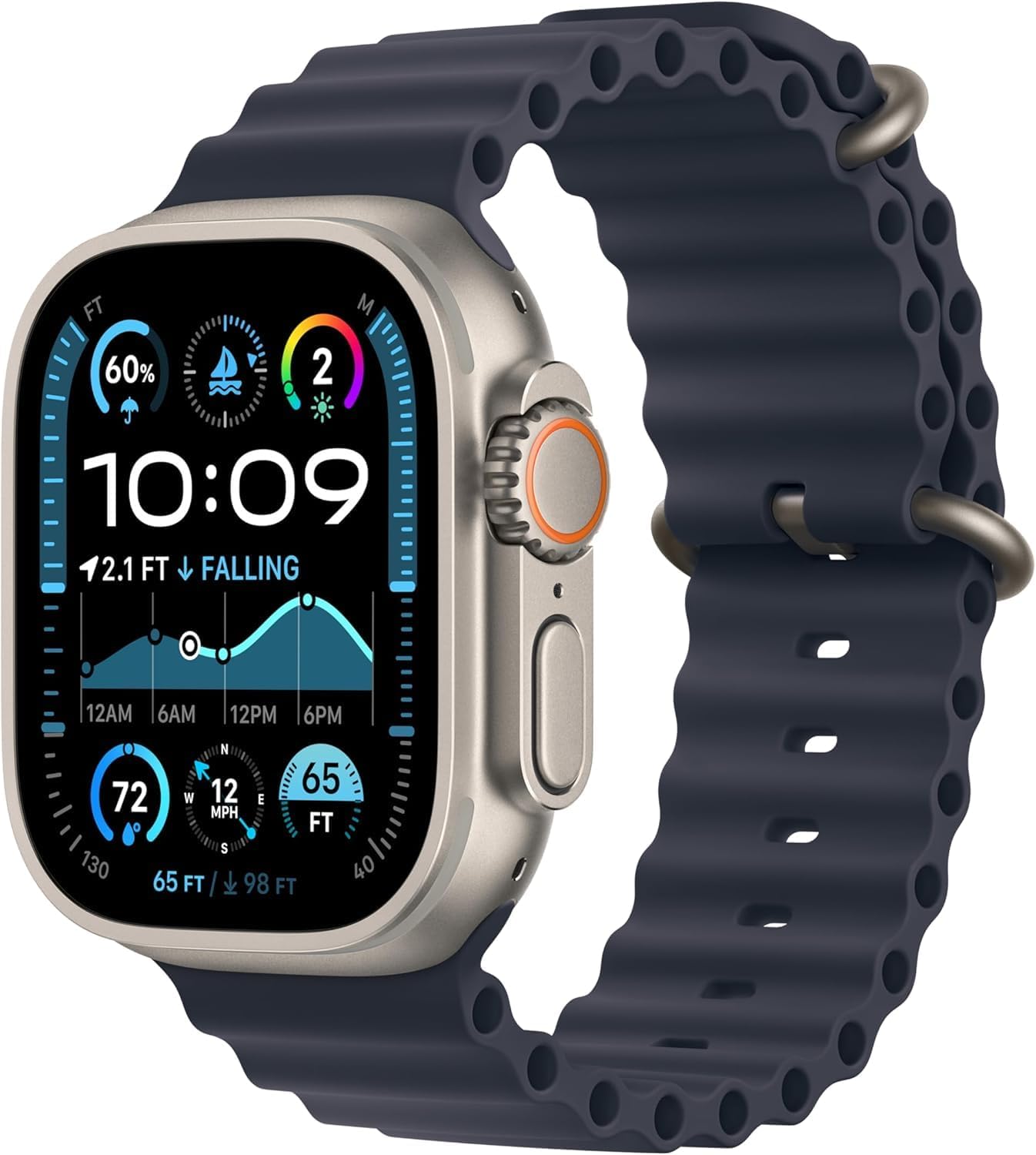 Apple Watch Ultra 2 GPS + Cellular, 49mm - Titanium Case with Blue Ocean Band, One Size (Renewed)