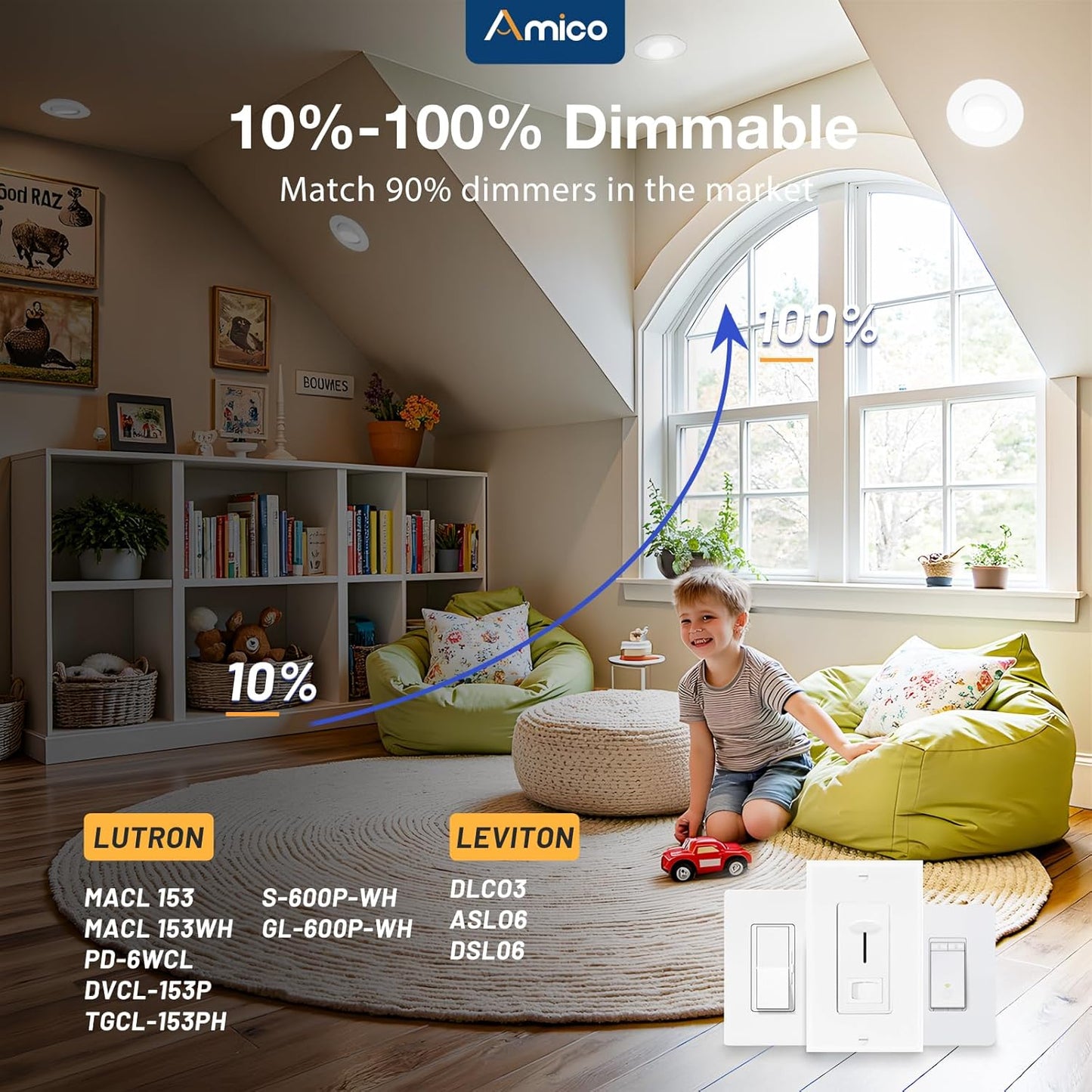 Amico 12 Pack 6 Inch 5CCT Gimbal LED Recessed Ceiling Light, 360°&90° Adjustable Eyeball Directional Can Lights, Dimmable Retrofit Wafer Downlight with Jbox, 12W 1200LM CRI90+, White, ETL&FCC