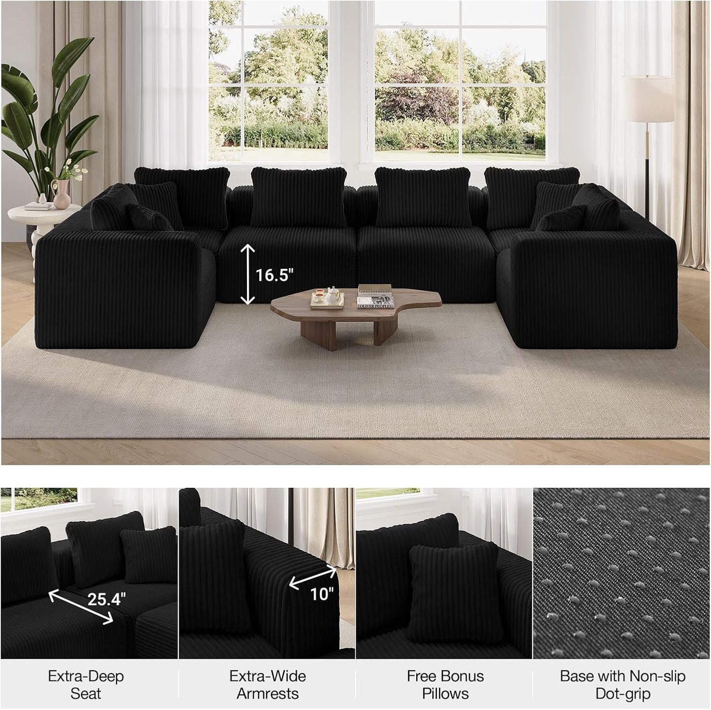 Novilla 141" Modular Sectional Sofa, Modern Cloud Sectional Couch with Smarts Coil® Support, L-Shape Boneless Couch for Living Room Apartments Bedroom, No Assembly Required (6 Seat)