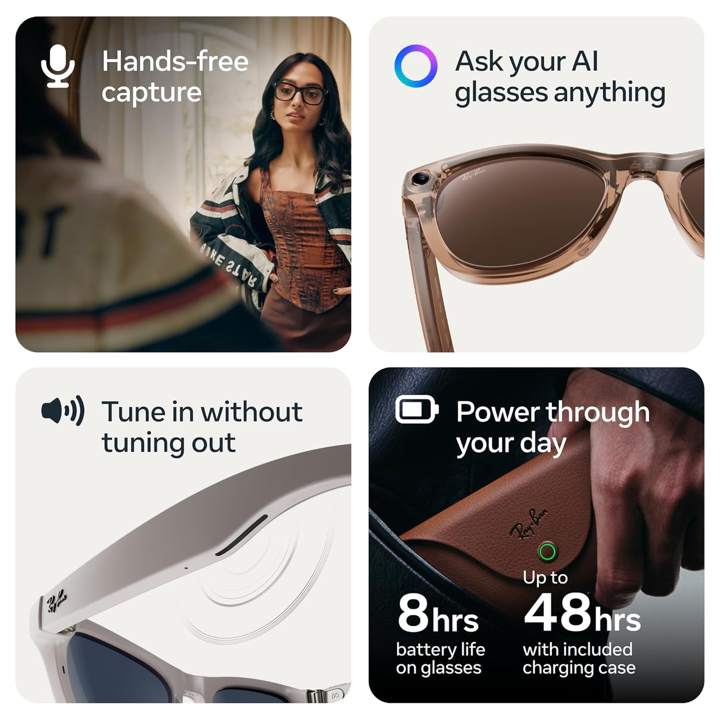 Ray-Ban Meta (Gen 2), Skyler, Shiny Black | Smart AI Glasses for Men, Women — 2x Battery Life — 3K Ultra HD Resolution — 12 MP Ultra-Wide Camera, Audio, Video — Green Lenses — Wearable Technology