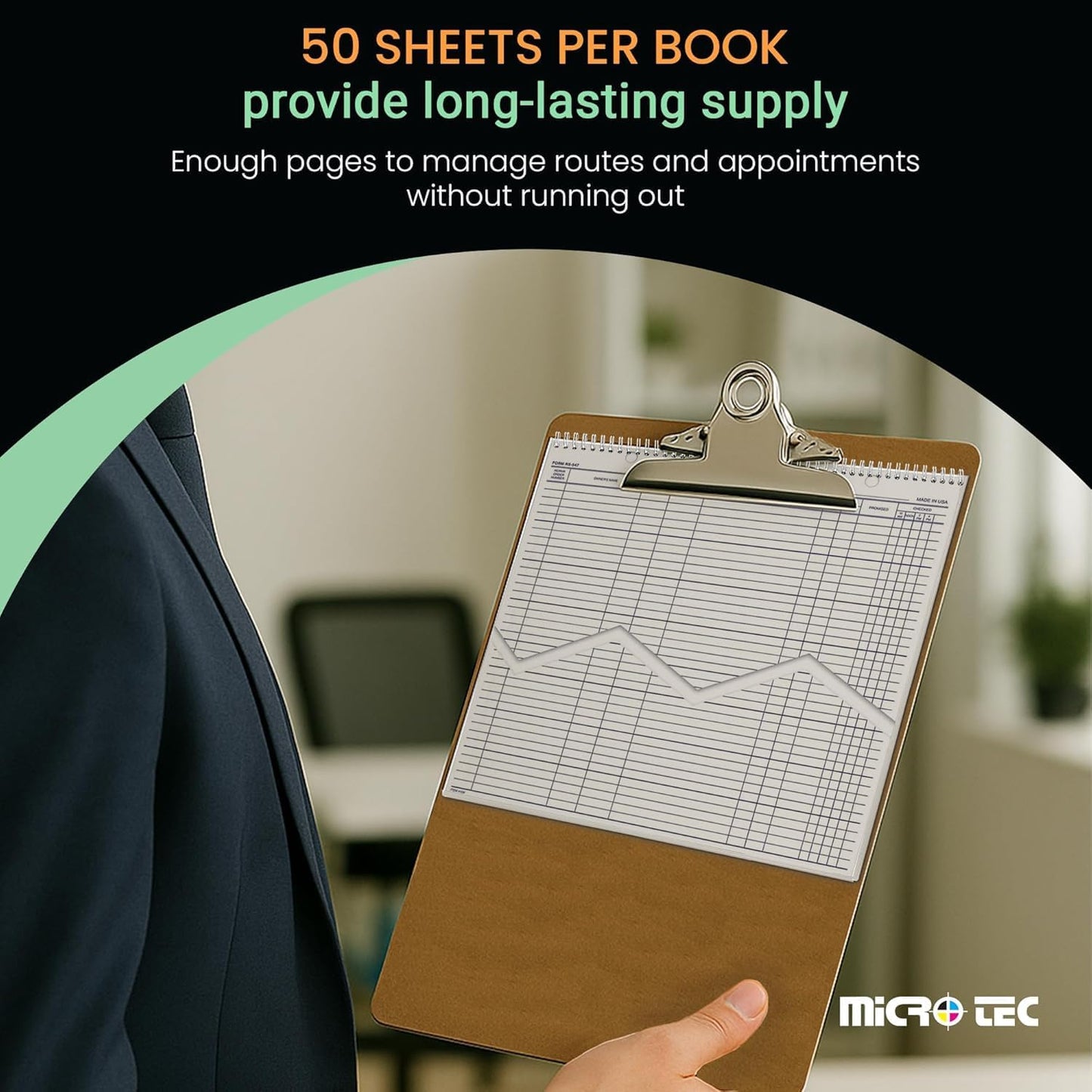 MICRO TEC Daily Service Route Sheets – 12" x 15" Daily Schedule & Appointment Sheets – Spiral Bound Route Planner on 100# Tag Stock Paper – Blue Ink Print – 100 Pages/Book (Book of 5)