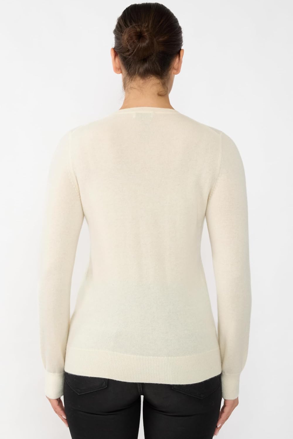 JENNIE LIU Women's 100% Cashmere Button Front Long Sleeve Crewneck Cardigan Sweater