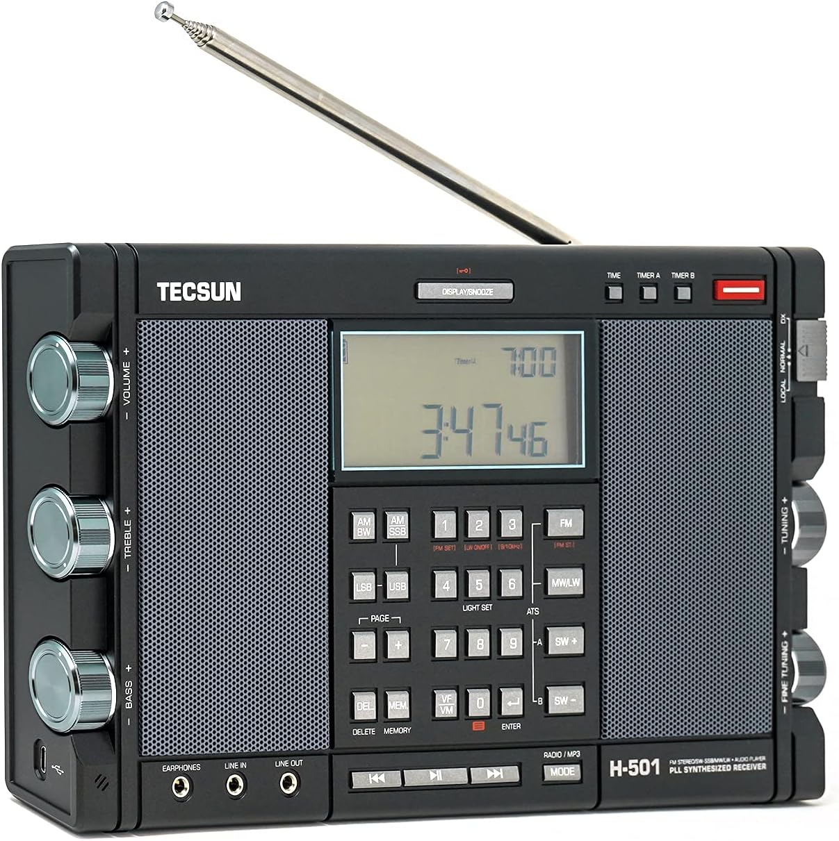 Tecsun H501 Digital Worldband AM/FM Shortwave Longwave Radio with SSB Reception, Dual Speakers, & MP3 Player, Matte Black
