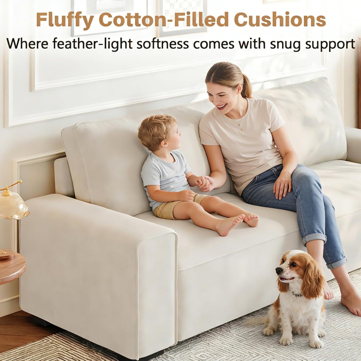 Vesgantti 85'' Chenille Couch for Living Room, 3 Seater Comfy Sofa with Wide Armrest, Thick Spring Cushions, Modern Cloud Couch for Apartment, Office, Bedroom, Small Space, Chenille Beige