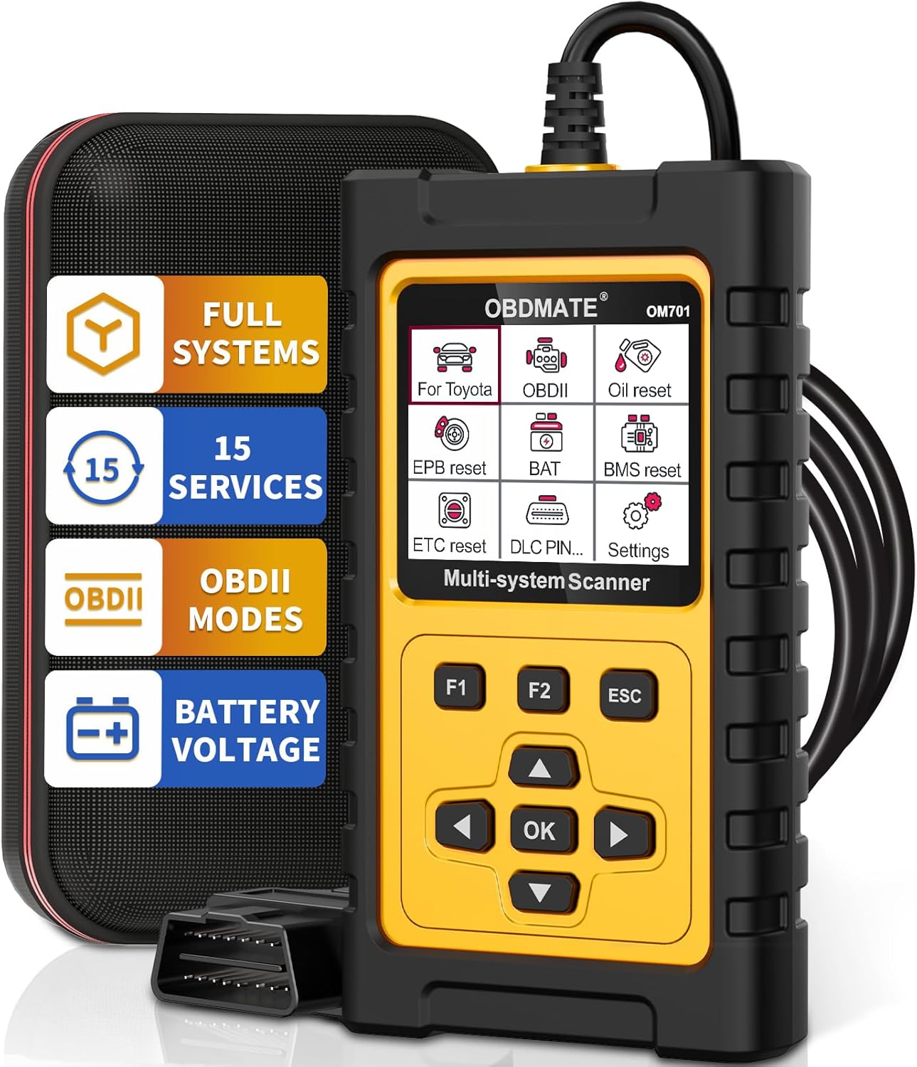 OBD2 Scanner for Toyota/Lexus/Scion, OM701 All Systems Diagnostic Tool with 15+ Resets (Oil/ETC/EPB/ABS/SAS/BAT Register...), Full OBDII Functions Read&Erase Fault Codes, Free Software Update