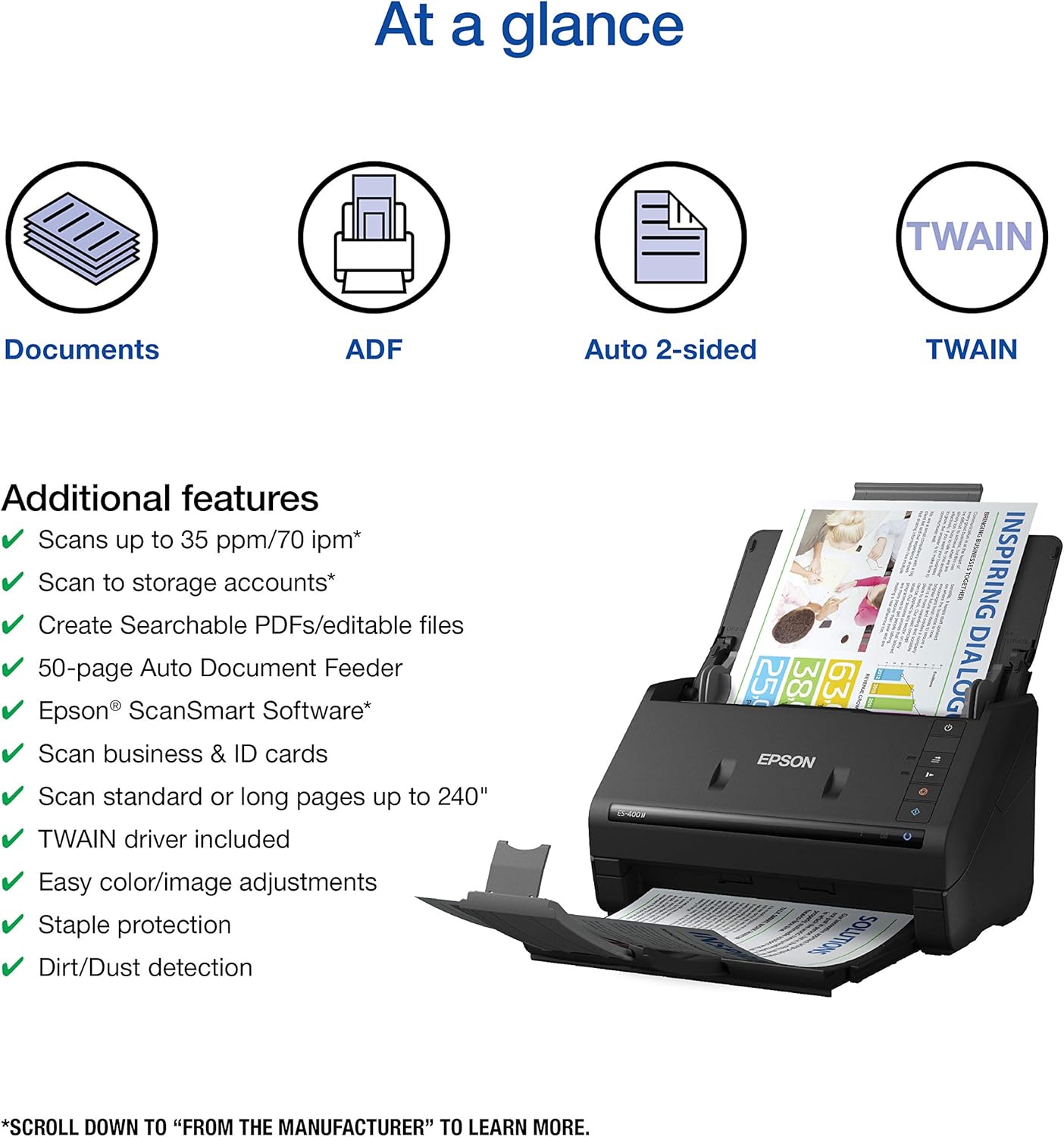Epson Workforce ES-400 II Color Duplex Desktop Document Scanner for PC and Mac, with Auto Document Feeder (ADF) (Renewed)