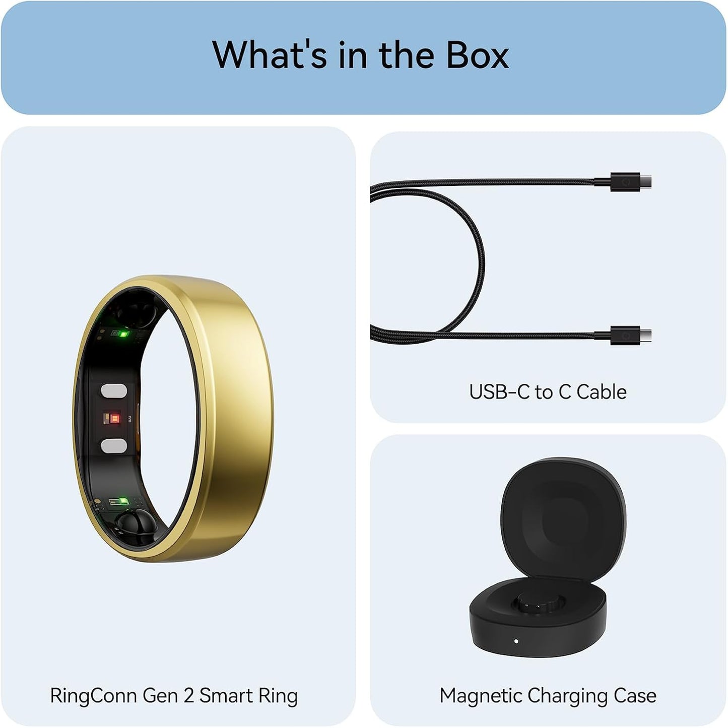 RingConn Gen 2, World's First Smart Ring with Sleep Apnea Monitoring, No APP Subscription, 12-Day Battery Life, Stress/Heart Rate/Women's Health Tracker, Android & iOS Compatible (Gold, Size 8)