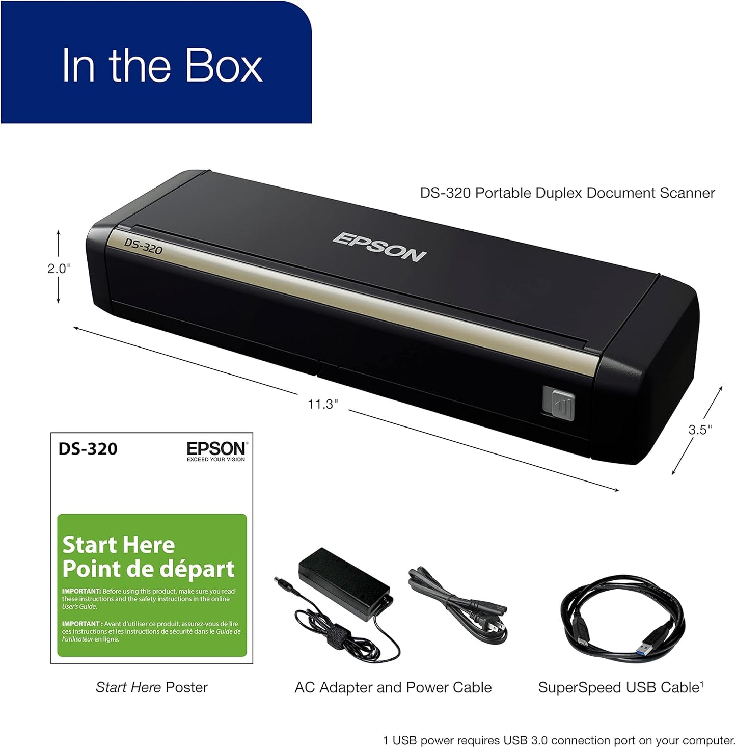 Epson DS-320 Mobile Scanner with ADF: 25ppm, Twain & ISIS Drivers, 3-Year Warranty