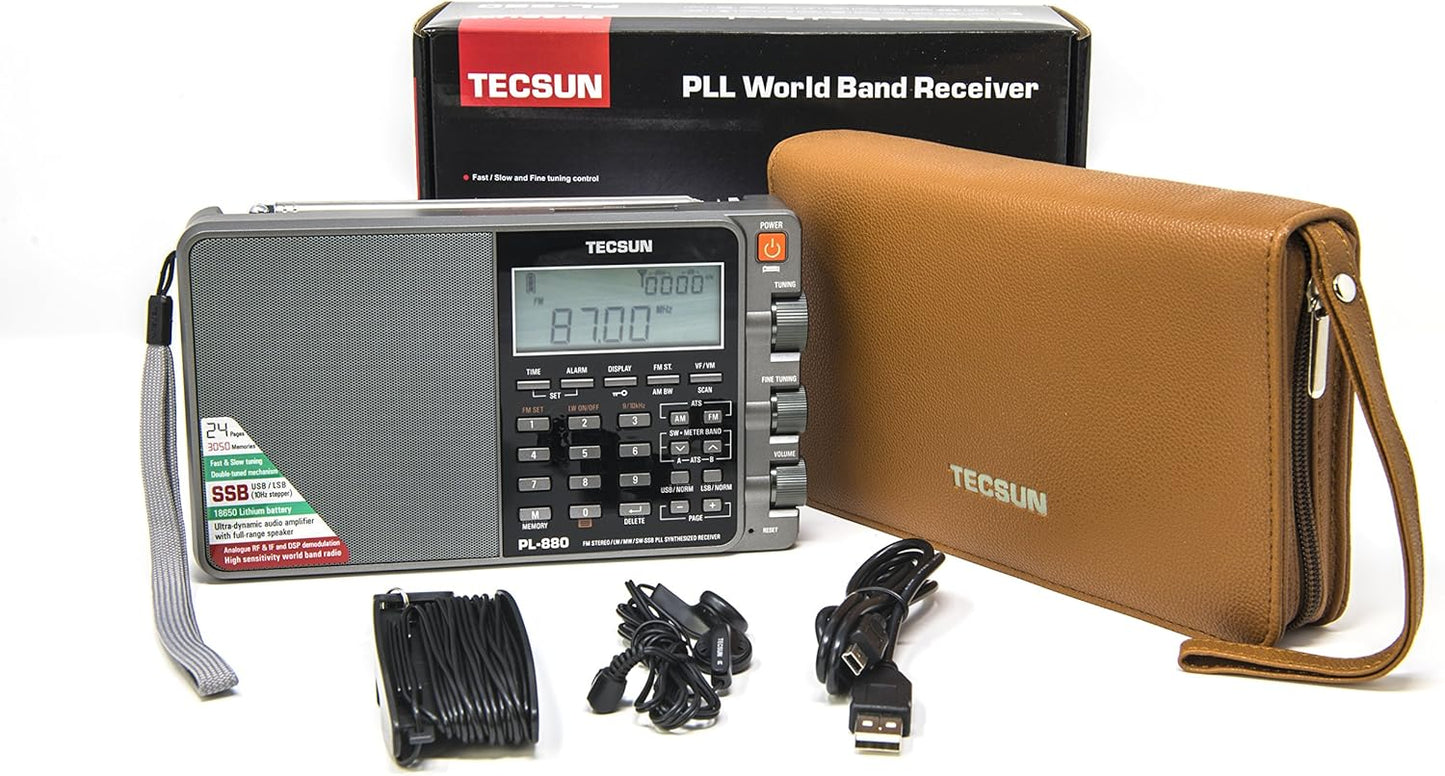 Tecsun PL880 Portable Digital PLL Dual Conversion AM/FM, Longwave & Shortwave Radio with SSB (Single Side Band) Reception, Color Silver