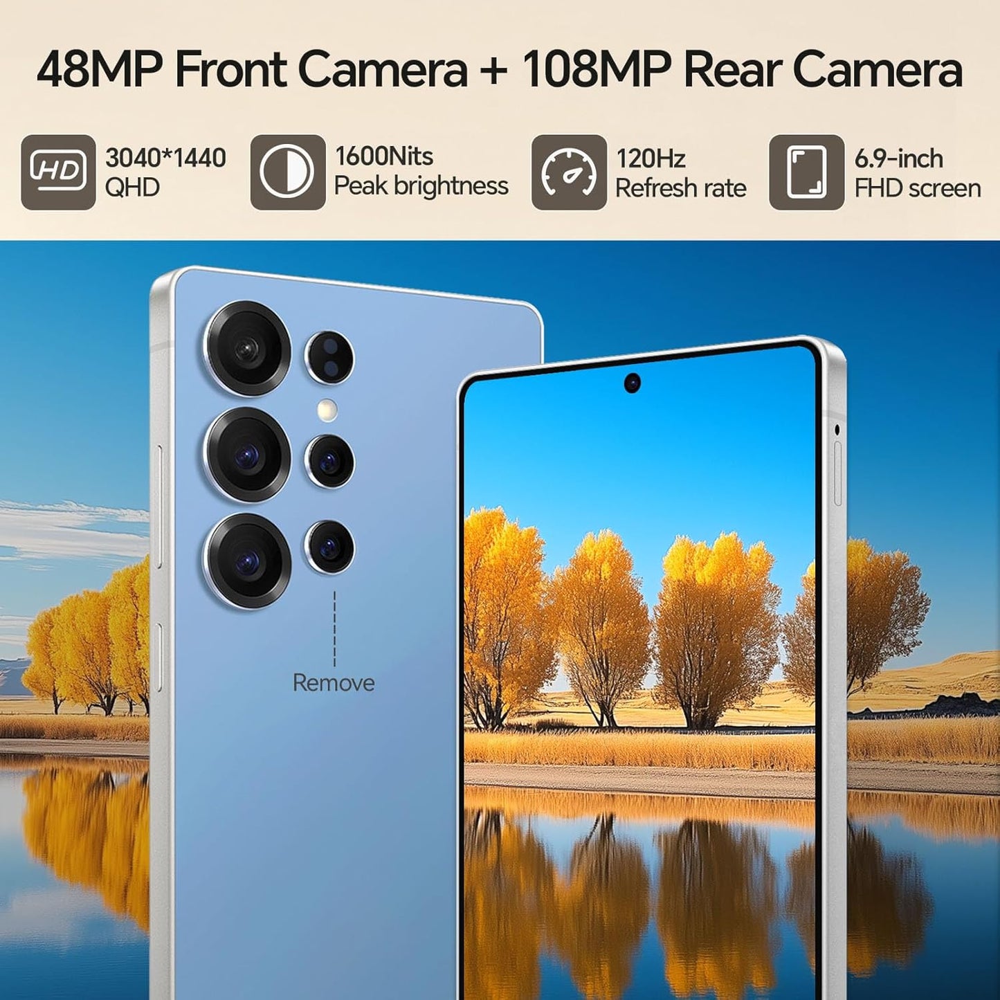 D25 Bulid-in Pen Unlocked Phones,5G Android 14 Smartphone, 12GB+512GB Unlocked Android Phones, Snapdragon888, 5000mAh, 48+108MP Camera, 6.9“ HD Screen, Dual SIM+Memory Expansion,Grey