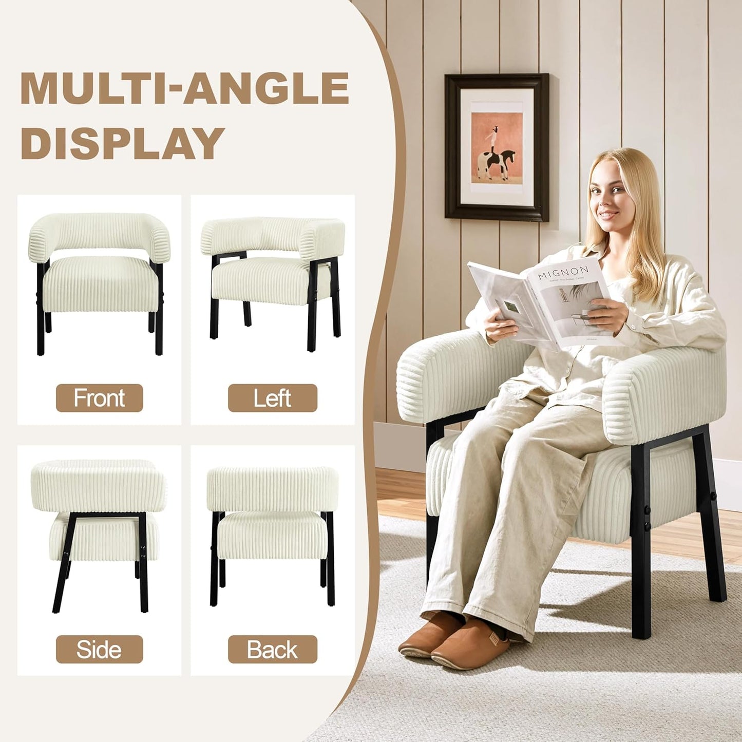 Yaheetech Accent Chair Set of 2 with Pocket Coiled Seat, Corduroy Living Room Barrel Chair Comfy Modern Sofa Armchair for Small Space Bedroom Reading, Beige