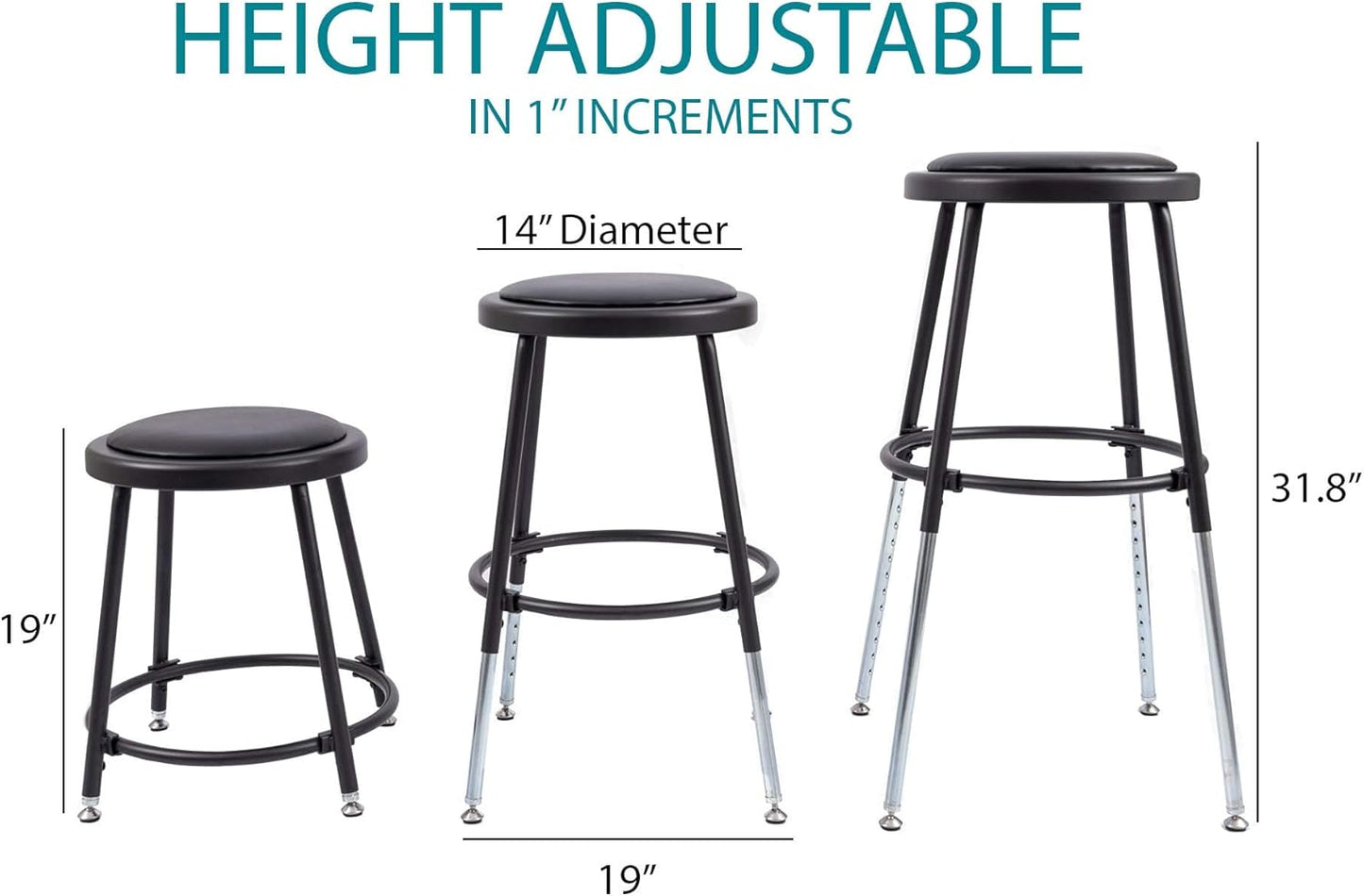 Stand Up Desk Store Stackable Adjustable-Height Classroom Office Workstation Stool (Black)