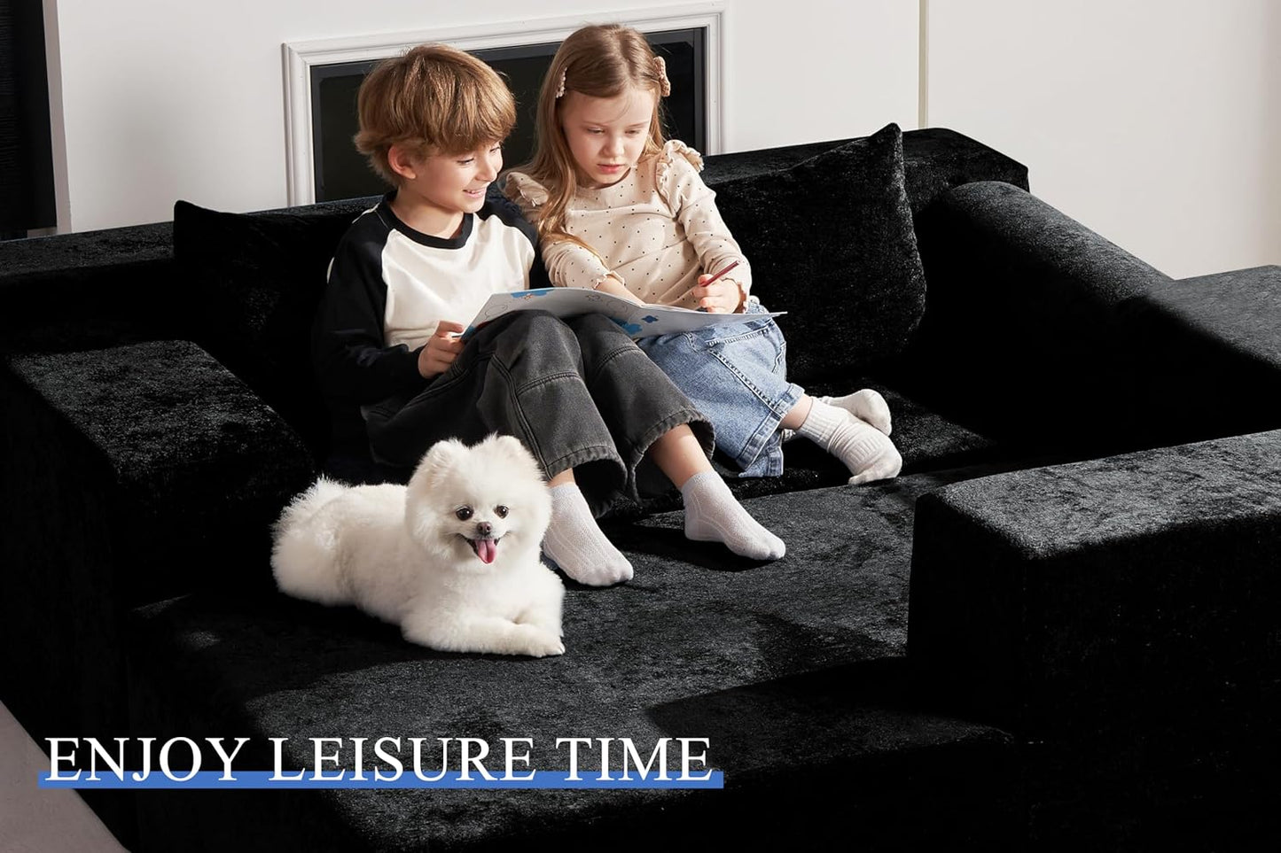 HABUTWAY 105" L-Shape Modular Sectional Sofa Couch for Living Room,No Assembly Required,Modular Comfy Sofa with Deep Seat for Living Room Bedroom,Luxury Distressed Velvet(Right,Black)