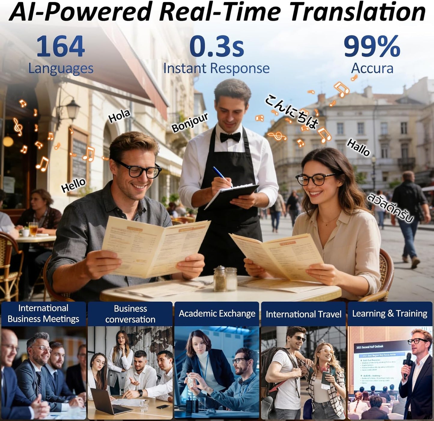 AI Smart Glasses, 8MP HD Camera Glasses With AI Assistant and 3600mAh Charging Case, Translation Glasses with 164 Languages and Color-Change Lens, Music & Hands-Free Calls, UV & Blue Light Protection