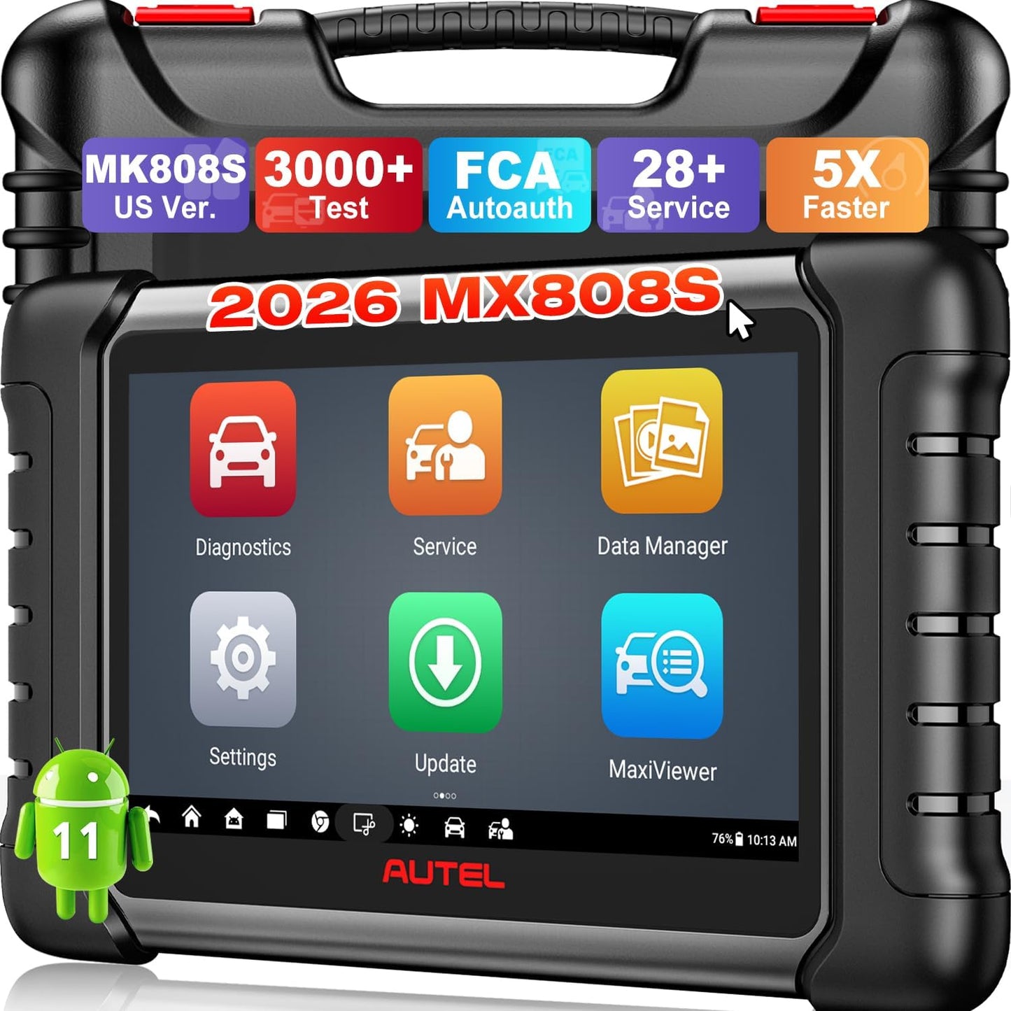 Autel Scanner MaxiCheck MX808S, 2026 US Ver. of MaxiCOM MK808S MK808Z, Bidirectional 3000+ Active Test 11OS as MK900 MK900BT MX900, 28+ Service, OE All Systems OBD2 Diagnostic Tool, FCA, 10X Faster