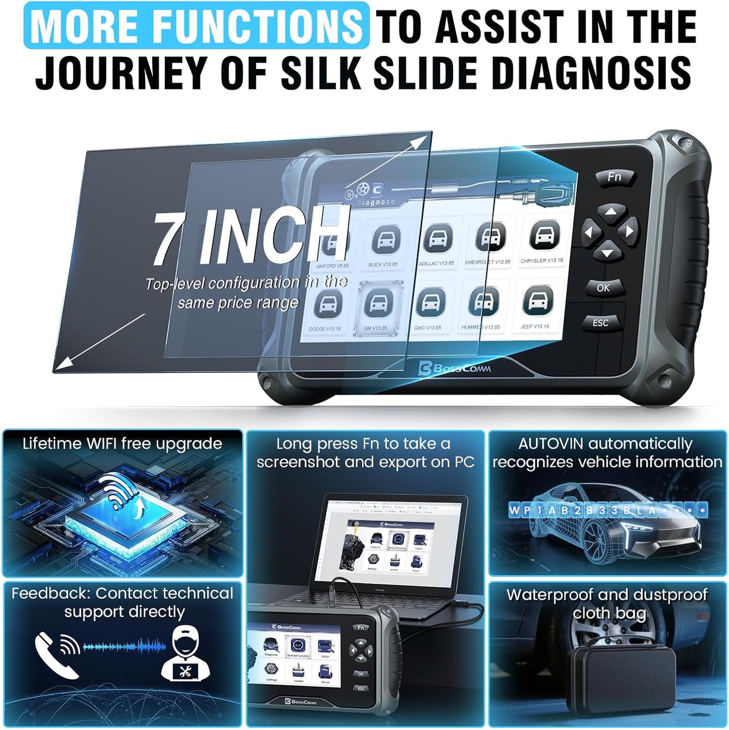 2026 BOSSCOMM IF745 OBD2 Scanner, All Systems Car Code Reader Scan Tool with 6 Resets, ABS Bleeding/Oil/EPB/SAS/Throttle/Battery, Scanner Diagnostic Tool for Vehicles, Lifetime Free Update, Auto VIN
