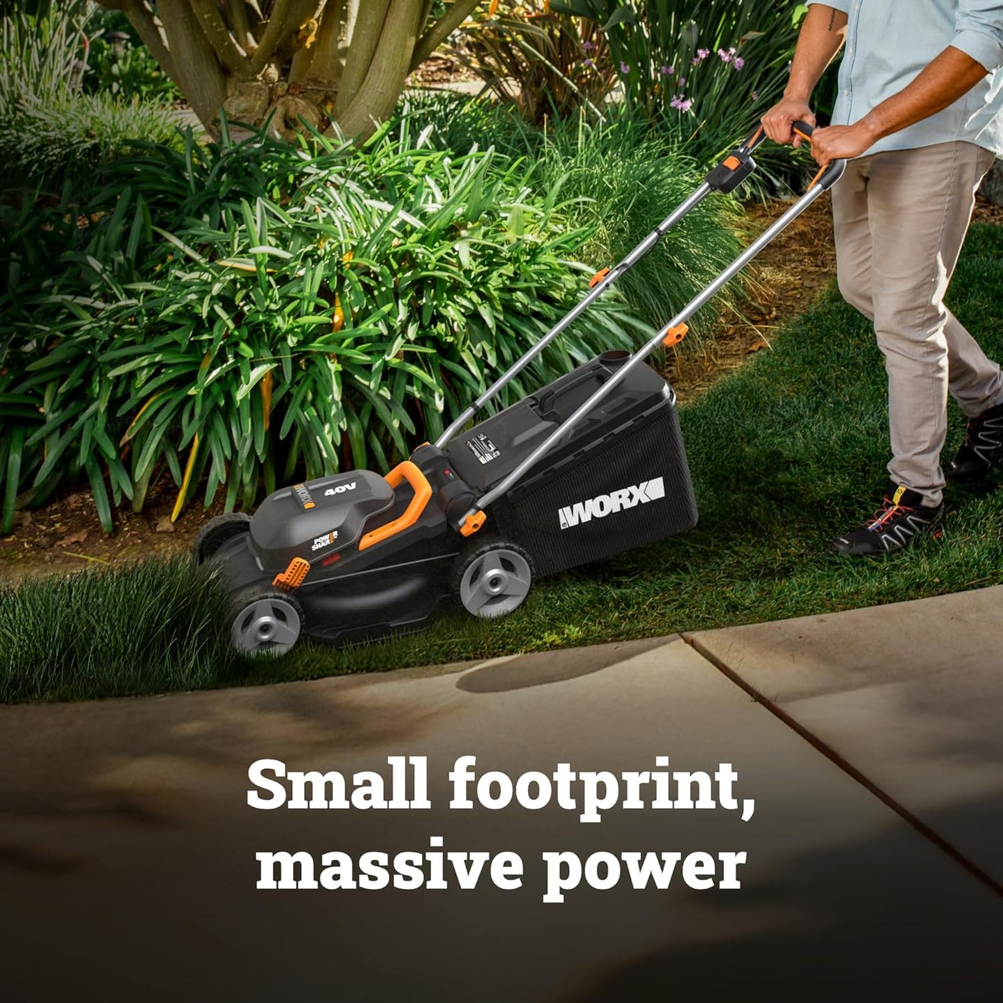 WORX Cordless Lawn Mower, 14" 40V Electric Mower with Brushless Motor, Lightweight 2 in 1 Push Lawn Mower with 6-Position Height Adjustment for Small Yards, 2 Batteries & Charger Included, WG735