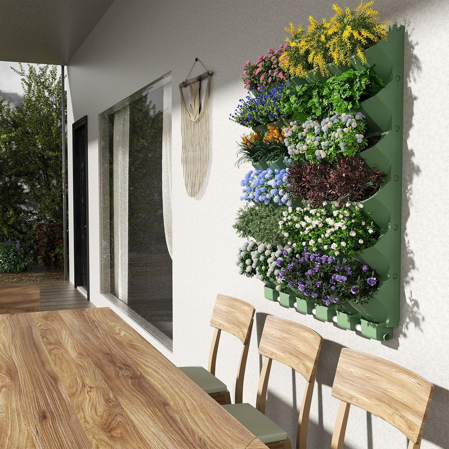 36 Pockets Self Watering Wall Mounted Vertical Planter, Wall Planter Indoor Vertical Living Green Plant Wall Easy Installation (Green with Timing System)