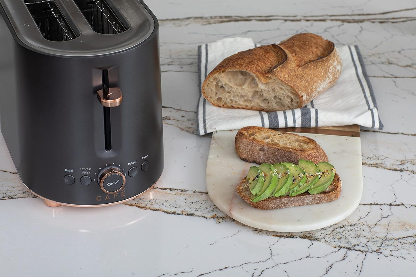 Café Express Finish 2-Slice Toaster | Extra-Wide Slots, Extra Lift for Waffles, Pastries, Texas Toast & More | 4 Pre-Set Functions, 8 Shade Options | Countertop Kitchen Essentials | Matte Black