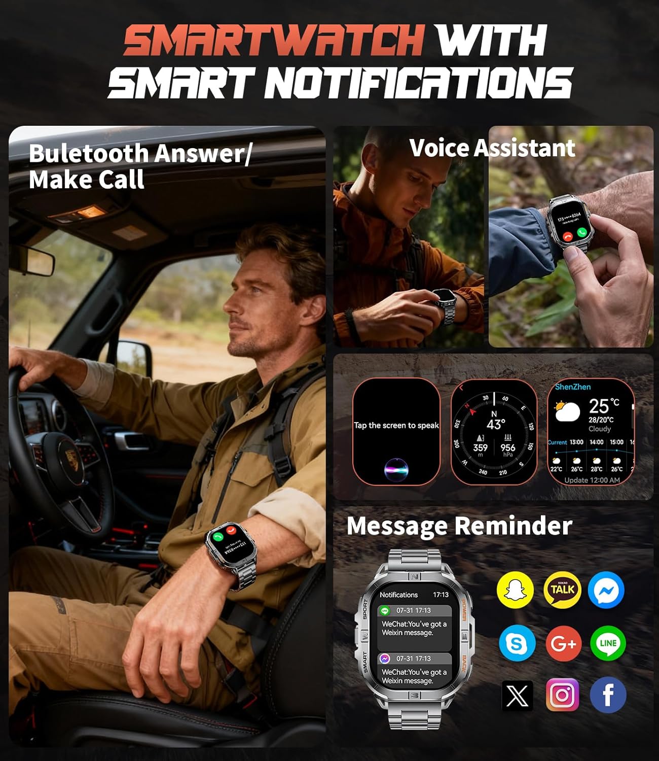 LIGE GPS Sports Smart Watch for Men, 2.13'' AMOLED Smartwatches, 170+ Sport Modes/LED Flashlight/Compass, IP68 Waterproof Step Tracker Watch, Sleep/Pedometer Smart Watches for Android iOS (Black)