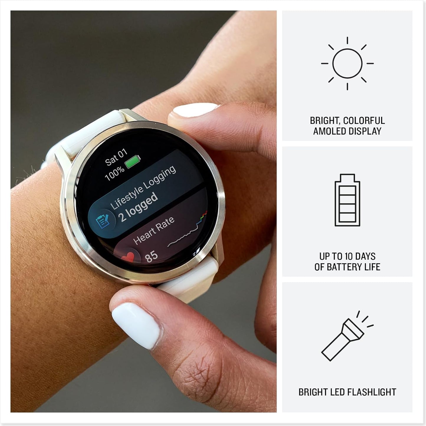 Garmin Venu 4, 41mm, Advanced Fitness Tracker GPS Smartwatch, 1.2" AMOLED Display, Built-in Flashlight, 10 Days of Battery Life, Silver with Periwinkle Silicone Band (Watch Bundle)