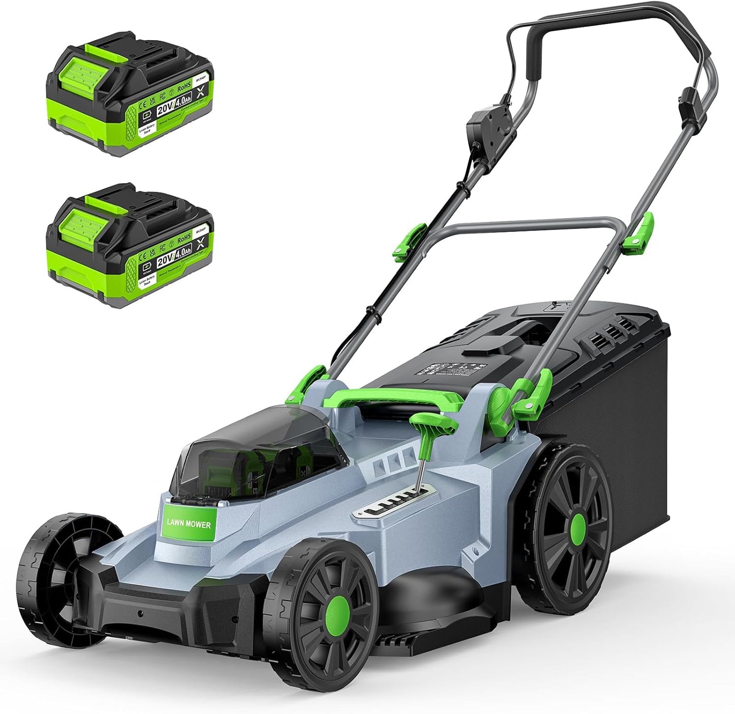 40V Cordless Lawn Mower, 17" Walk Behind Electric 4.0 Ah Battery Powered Lawnmower, with 50L Grass Bag, Brushless Motor, 6 Adjustable Cutting Heights, for Garden/Patio/Yark/Lawn