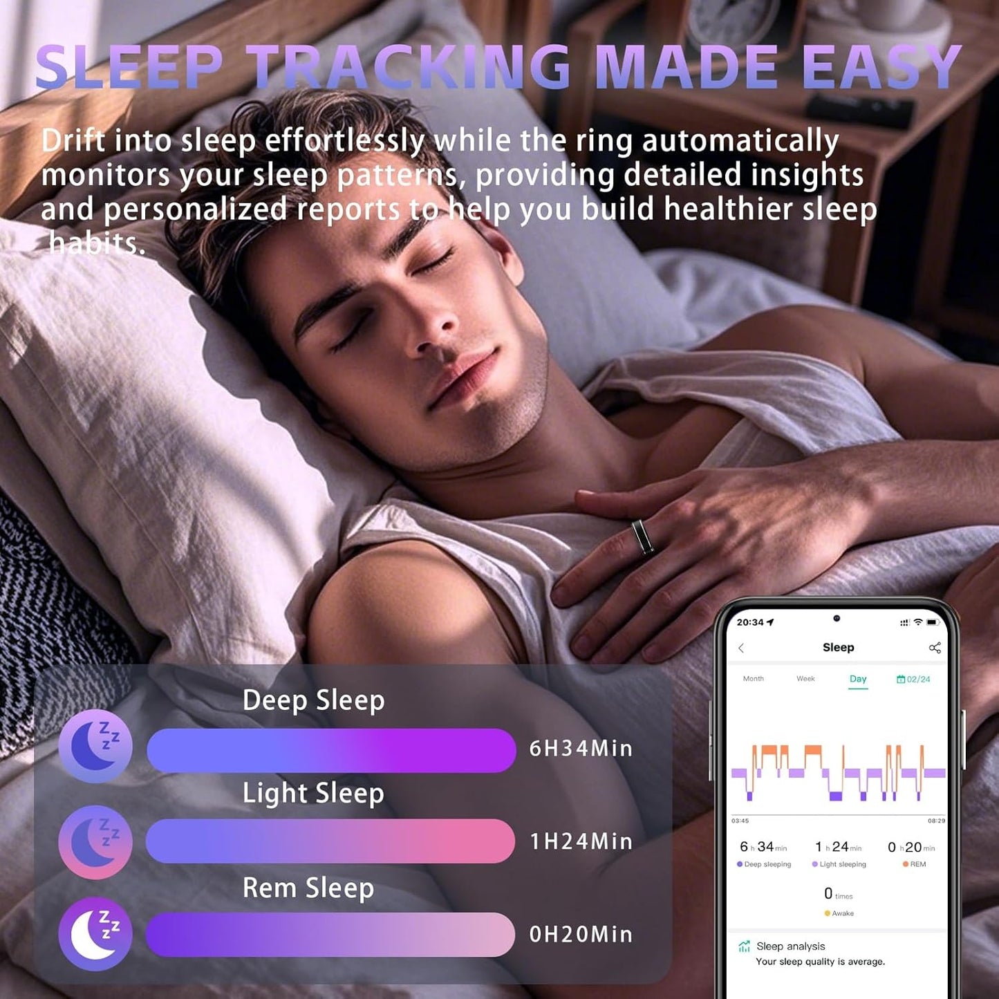 Fitness Tracker Ring for Men Women – Smart Ring with Heart Rate, SpO2, Blood Pressure, Sleep Monitoring, Step & Calorie Counter, 5ATM Waterproof, No Subscription Fee (Black, 11)
