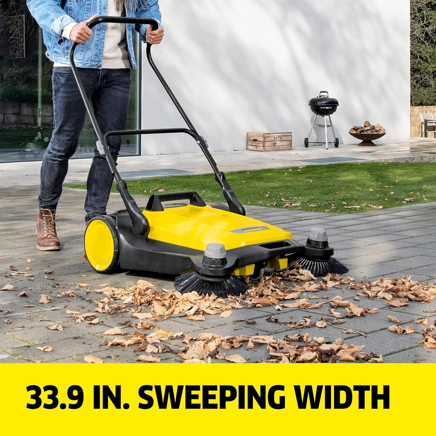 Kärcher Walk-Behind Outdoor Push Sweeper S 6 Twin for Workshops, Warehouses or Garages - 6X Faster Than a Push Broom, 10 Gallon Capacity, 33.9" Sweeping Width