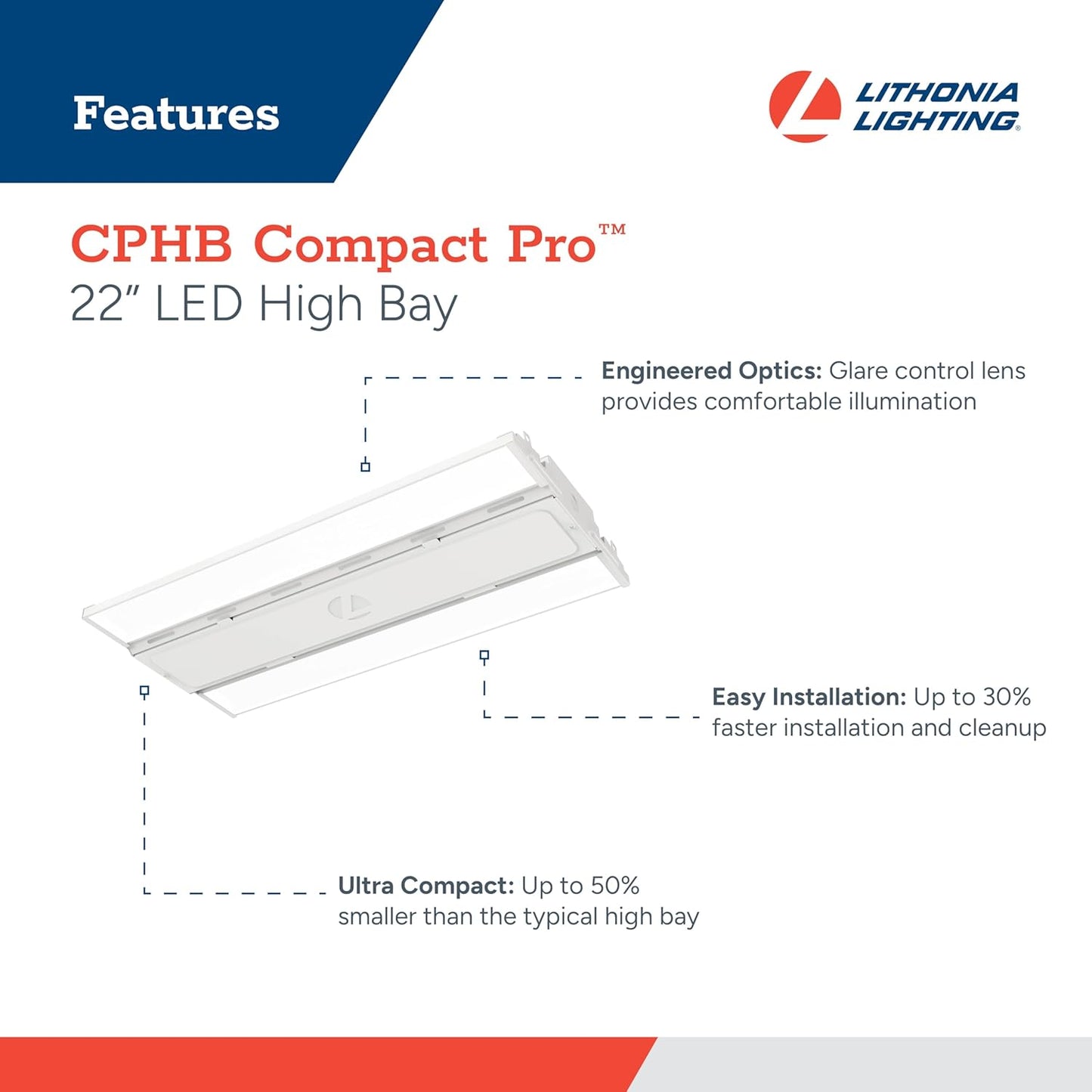 Lithonia Lighting Compact Pro LED High Bay Light, 24,000 Lumens, 5000K Daylight, Dimmable, 120–277V (CPHB 24LM 50K)