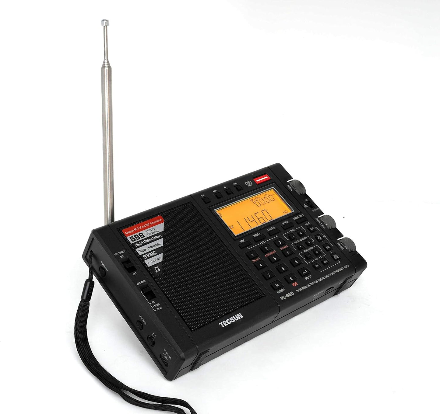 Tecsun PL990 Digital Worldband AM/FM Shortwave Longwave Radio with Single Side Band Reception & MP3 Player, Matte Black