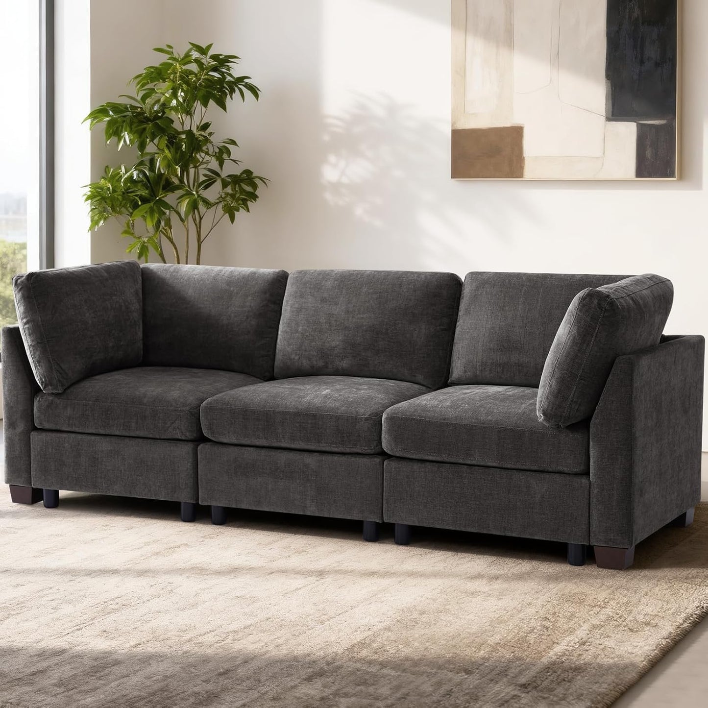 EDILLY 94 inches Oversized Modular Sectional Fabric Cloud Sofa Set, Extra Large L Shaped Couch Reversible Chaise Couch,3 Seat Modular Sofa,Grey