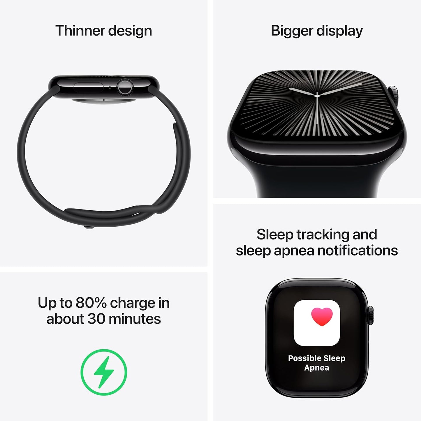 Apple Watch Series 10 GPS 46mm case Smartwatch with Jet Black Aluminum Case with Black Sport Band - M/L. Fitness Tracker, ECG App, Always-On Retina Display, Water Resistant